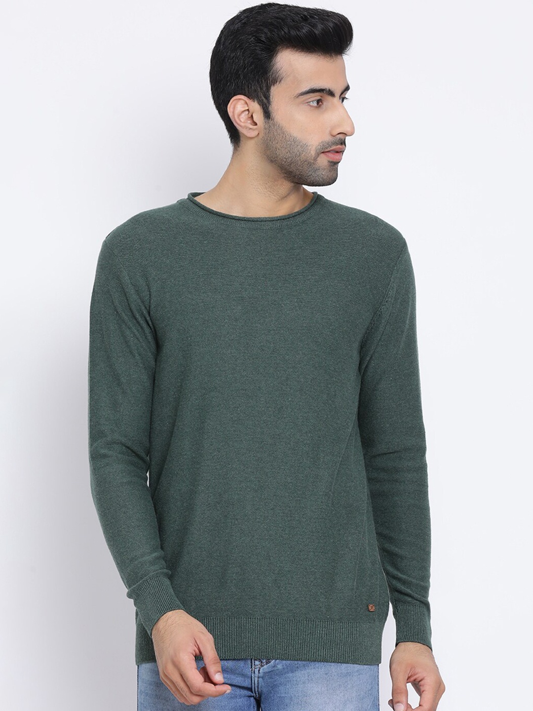 

Richlook Men Olive Green Pullover Sweater