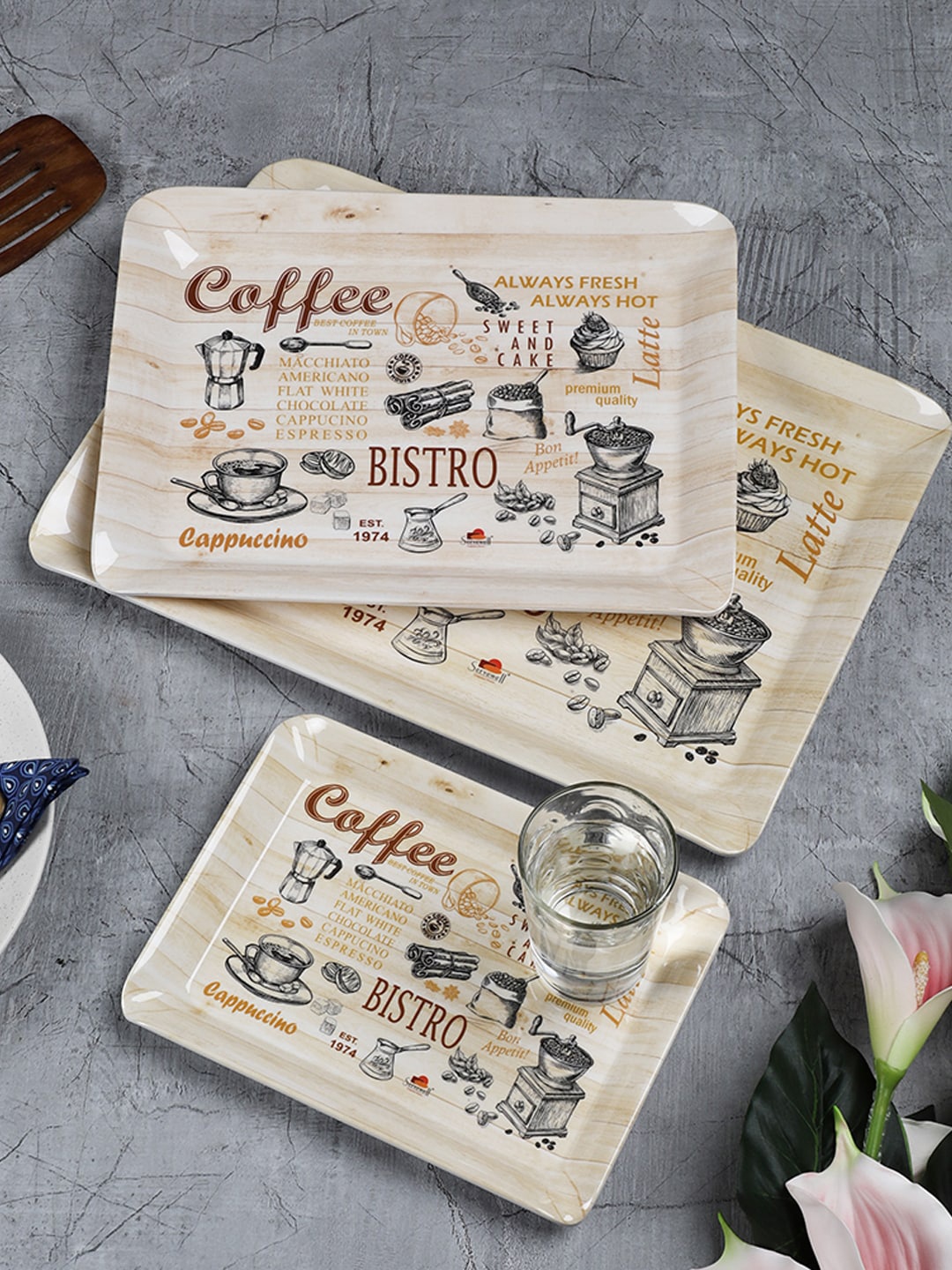 

Servewell Set of 3 Beige Printed Serving Tray