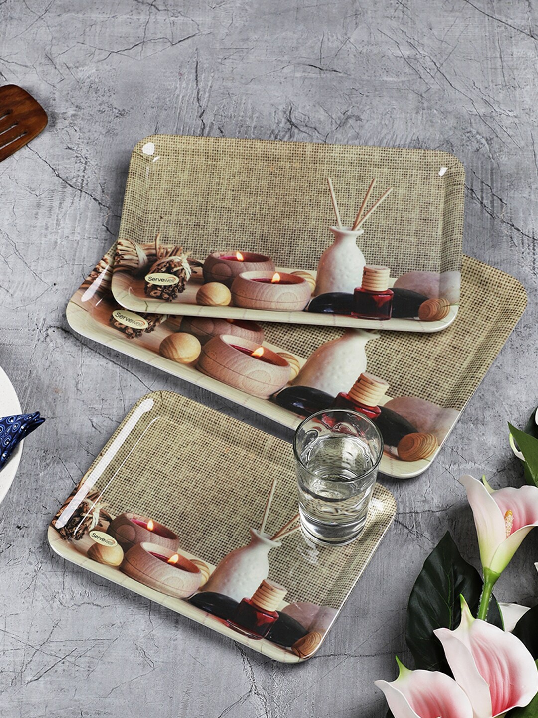 

Servewell Set of 3 Brown & Black Printed Serving Trays