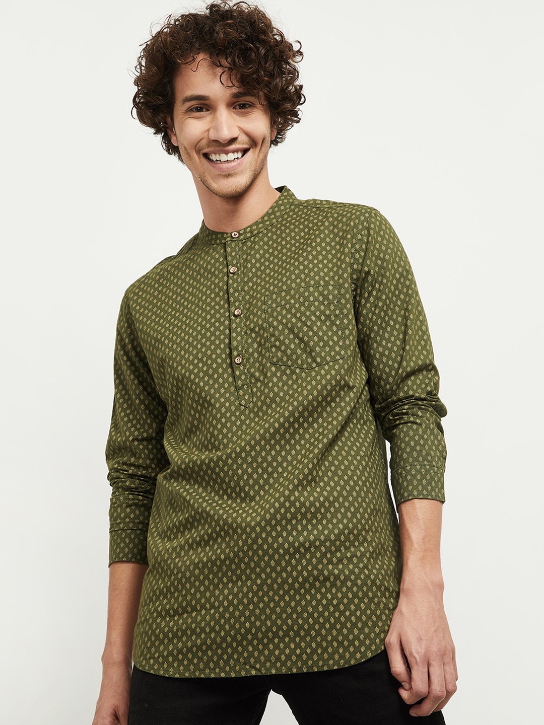 

max Men Green Ethnic Motifs Printed Kurta