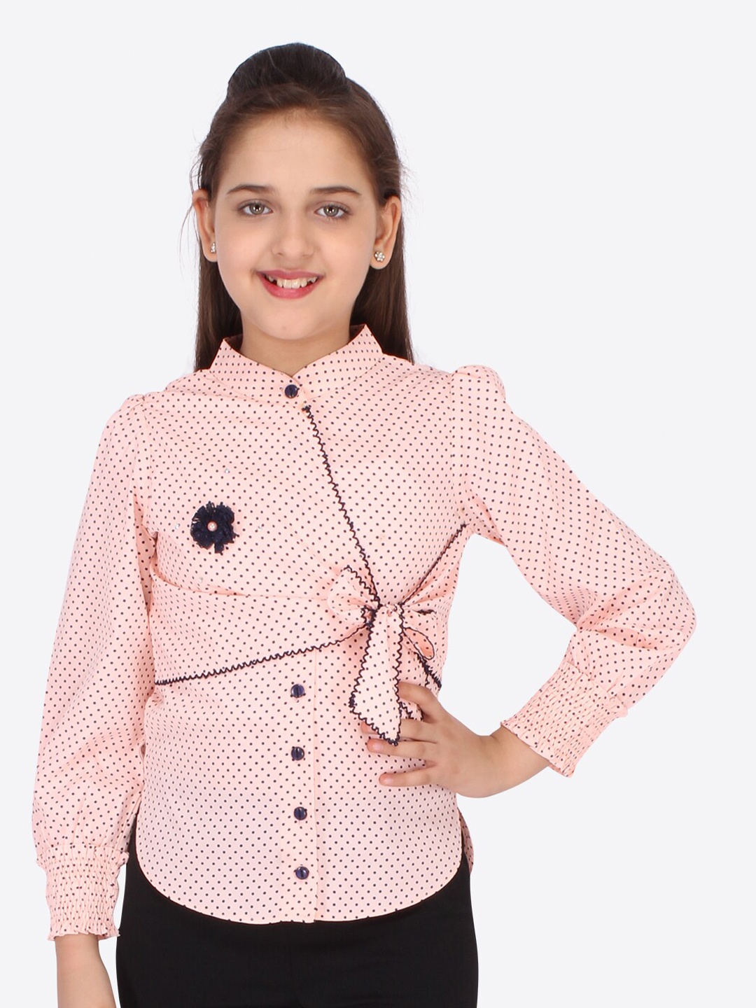 

CUTECUMBER Peach-Coloured Georgette Shirt Style Top