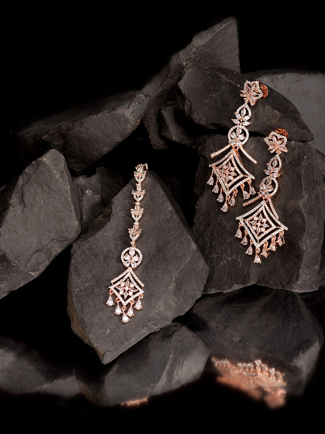 

Saraf RS Jewellery Rose Gold-Plated White AD-Studded Handcrafted Jewellery Set