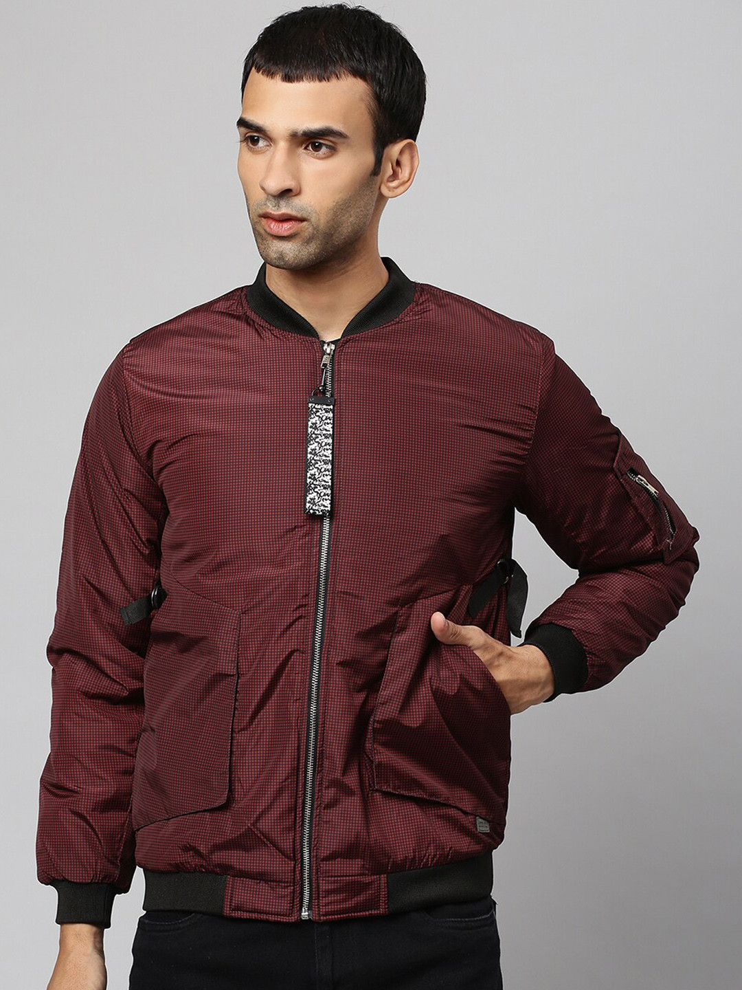 

Campus Sutra Men Red Black Windcheater Bomber Jacket