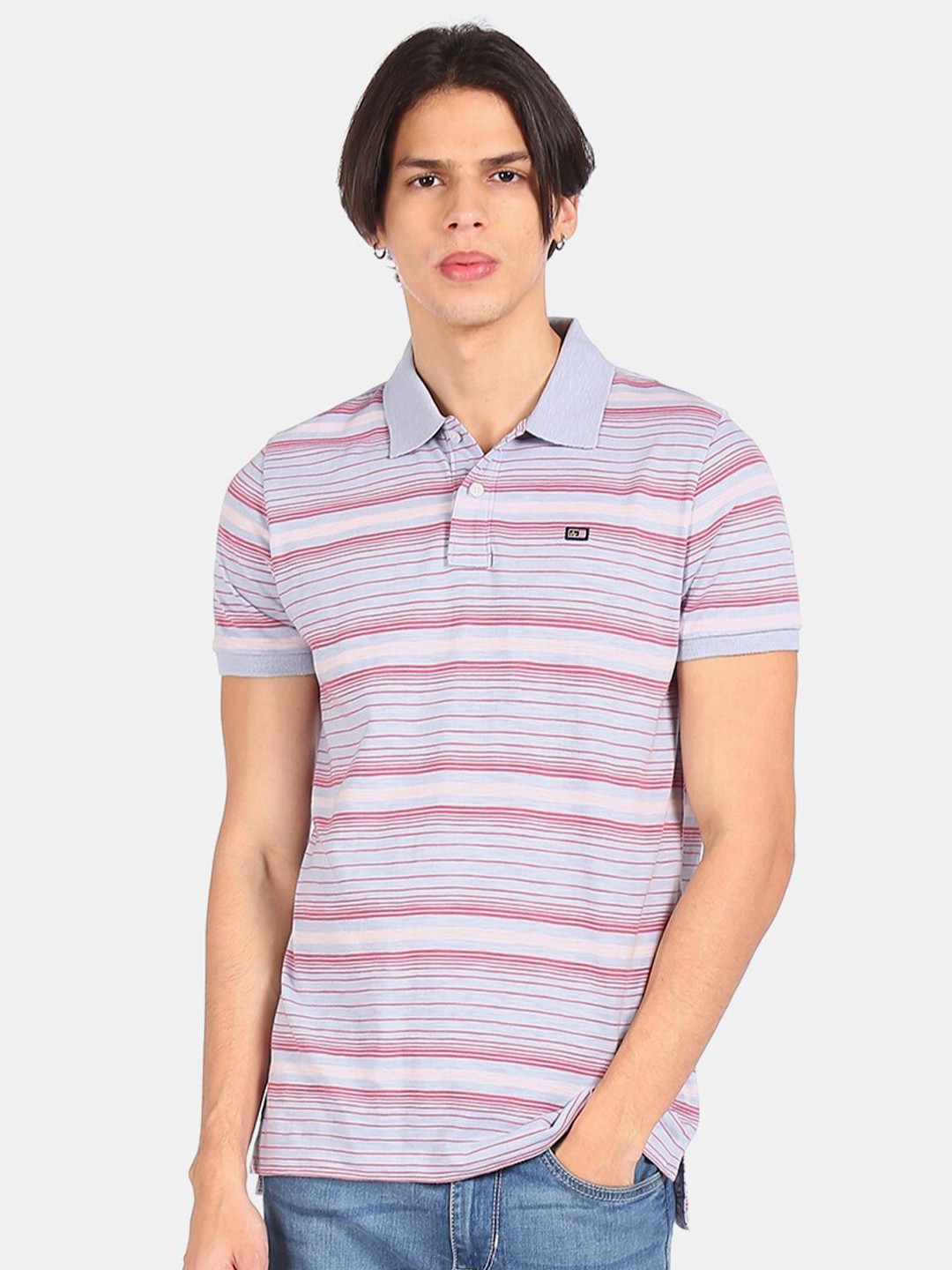 

Arrow Sport Men Pink Purple Striped Polo Collar Pure Cotton T-shirt