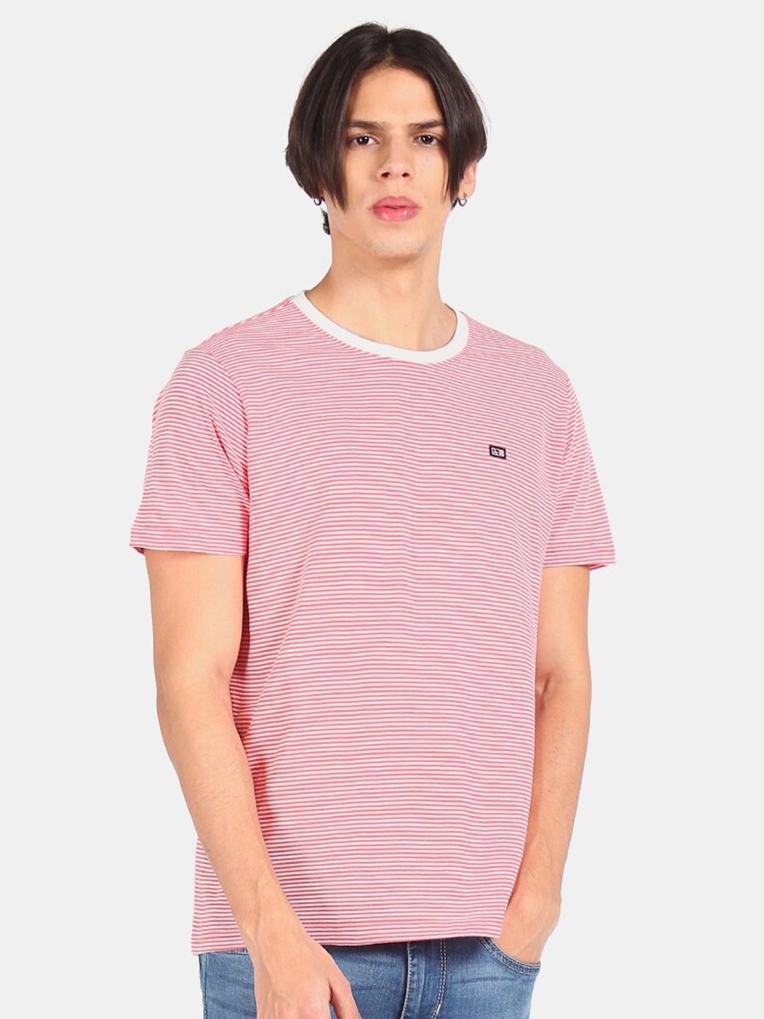 

Arrow Sport Men Red White Striped Pure Cotton T-shirt