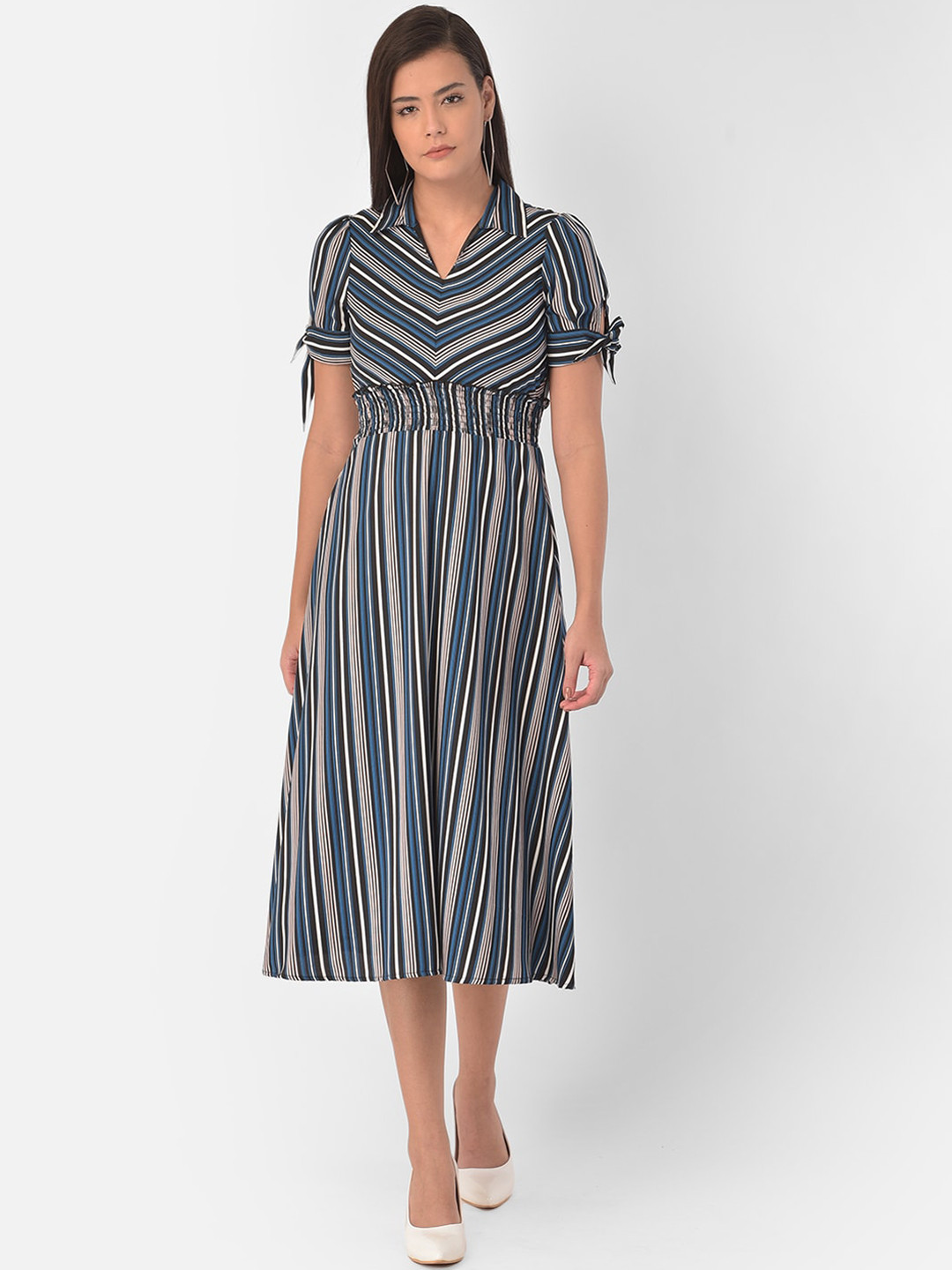 

Latin Quarters Women Teal& Black Striped Midi Dress