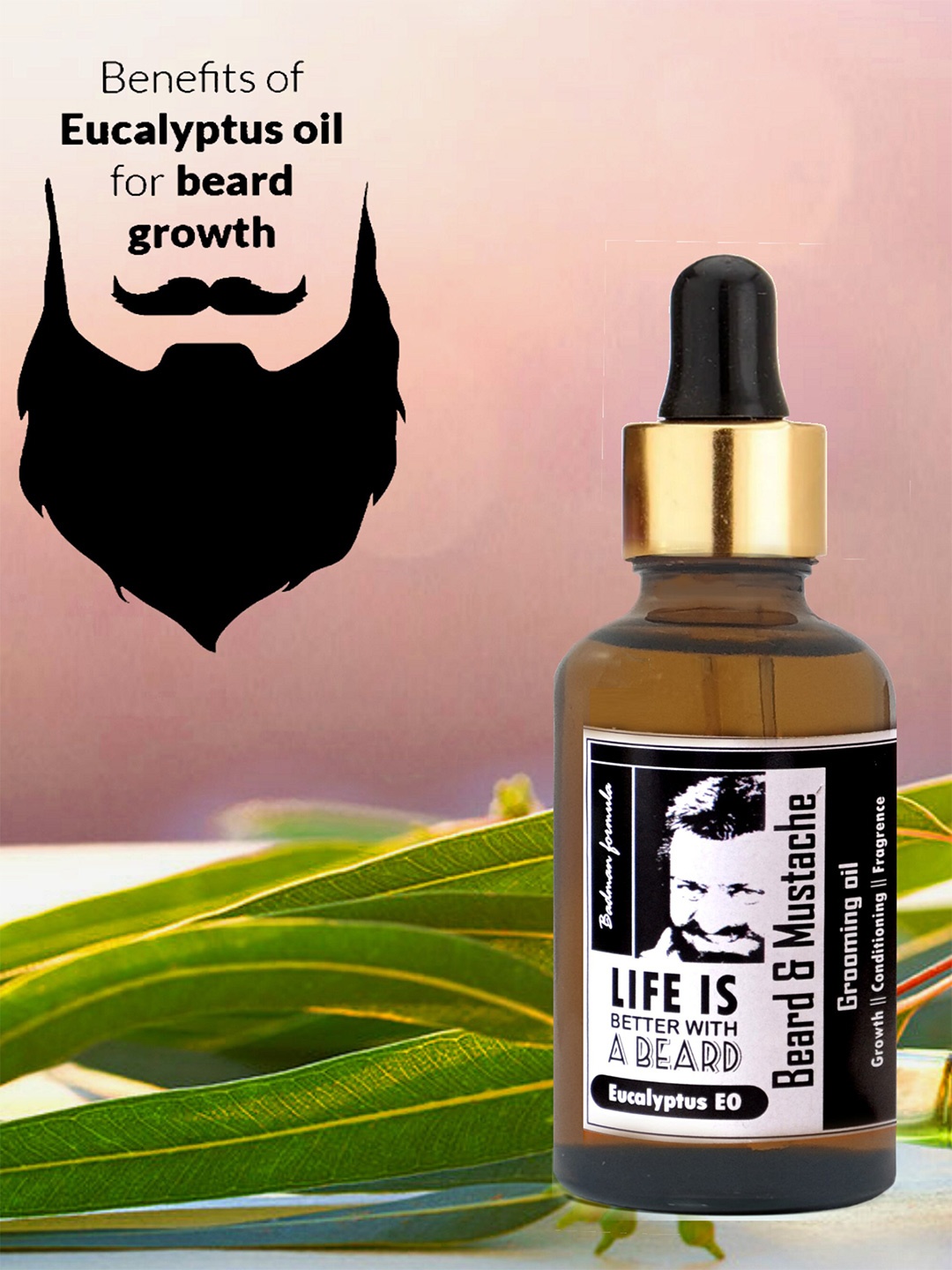 

Pratha Beard & Mustache Oil with clary sage and Eucalyptus blend- 50ml, Transparent