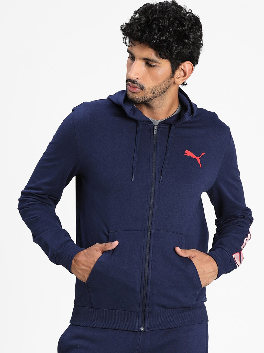 

Puma Men Navy Blue Hooded Bomber Jacket