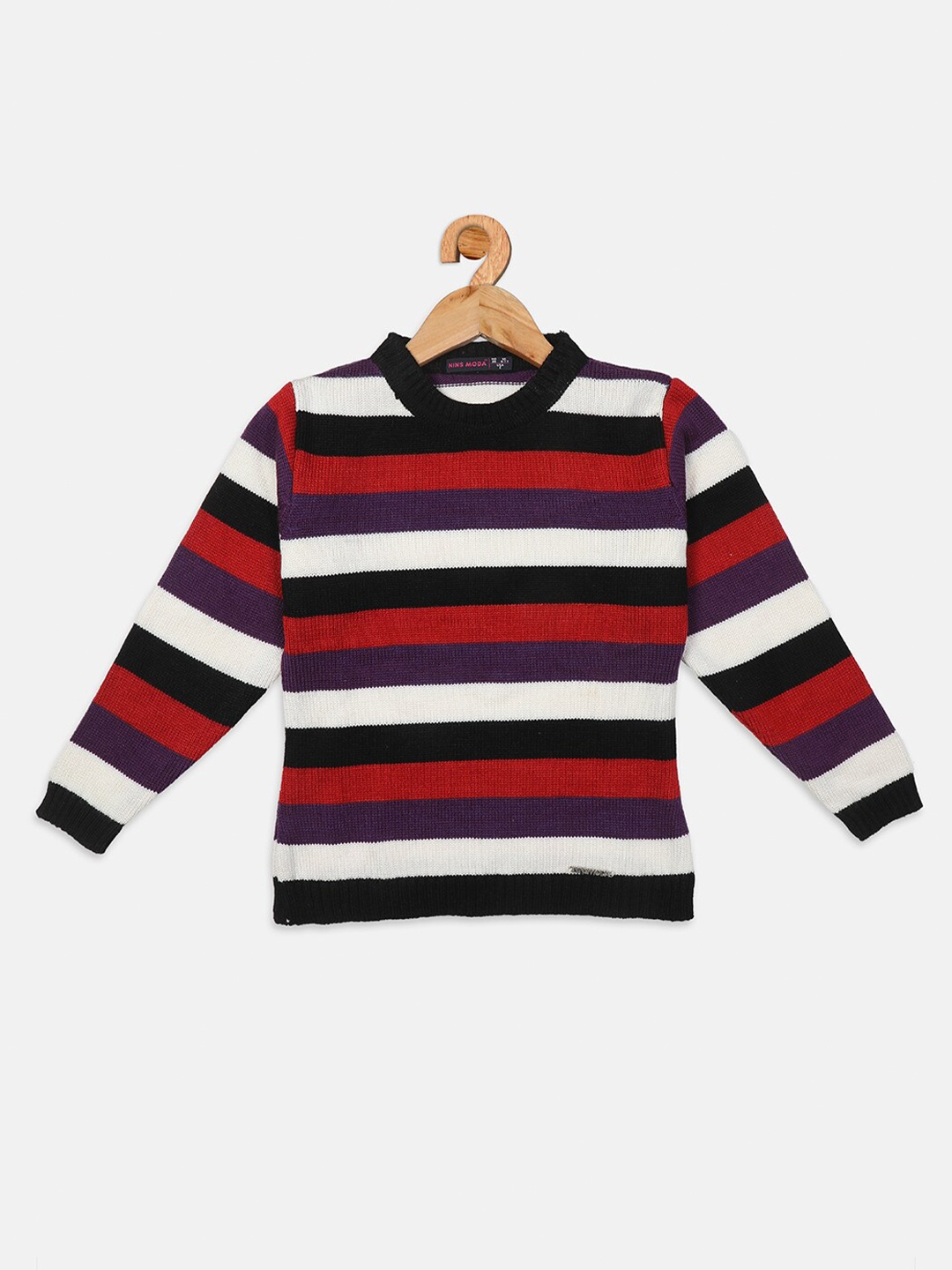 

Nins Moda Girls Purple & White Striped Regular Top