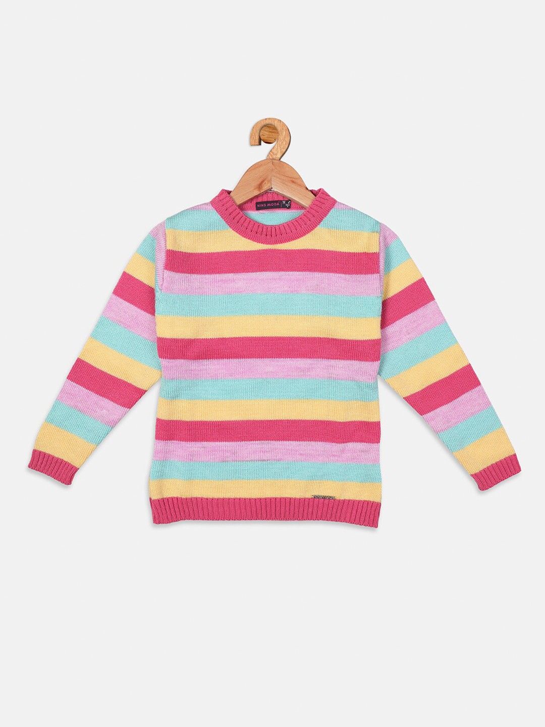 

Nins Moda Pink & Yellow Striped Regular Top