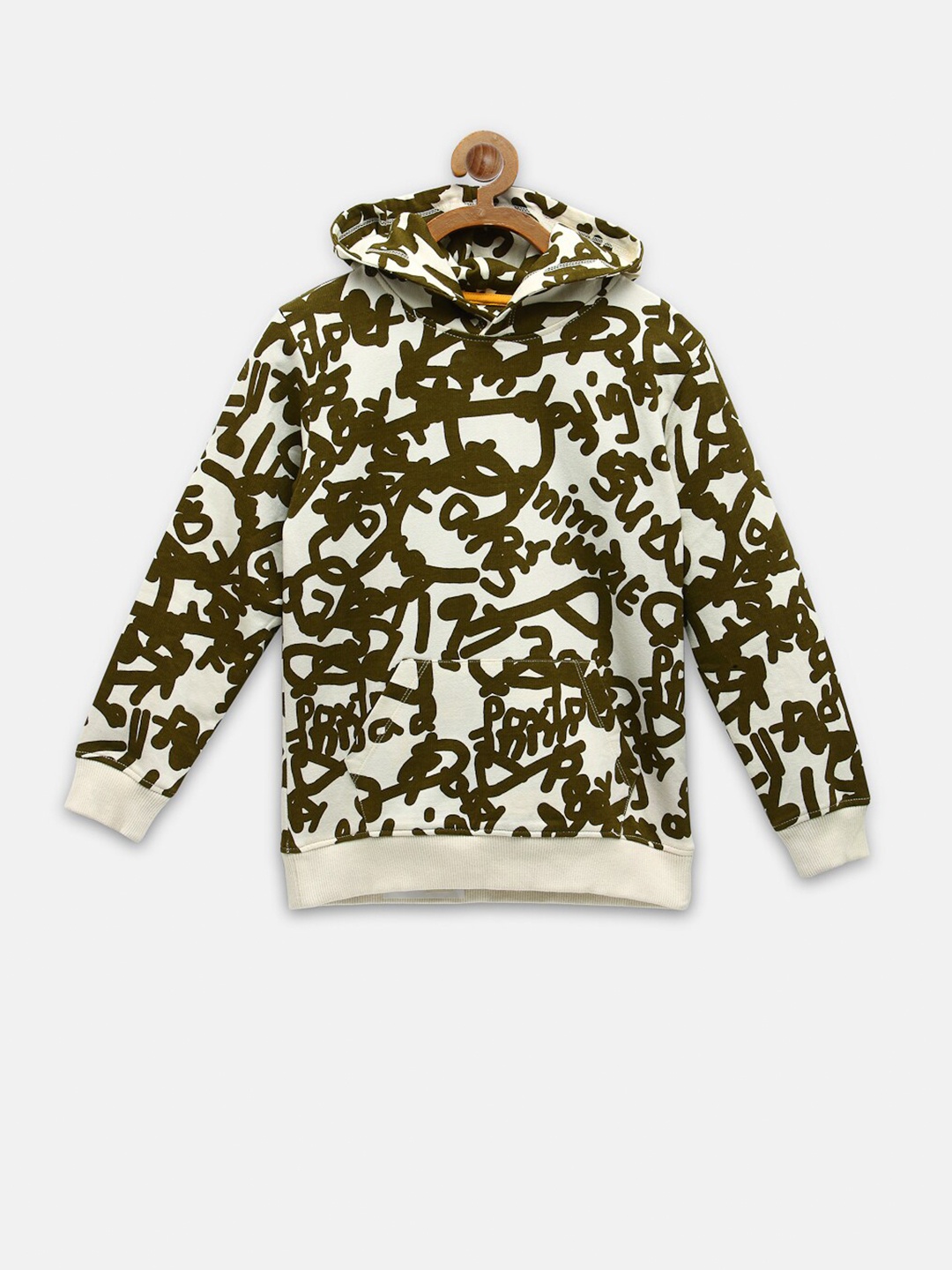 

Pepe Jeans Boys Off-White& Olive Green Abstract Printed T-shirt