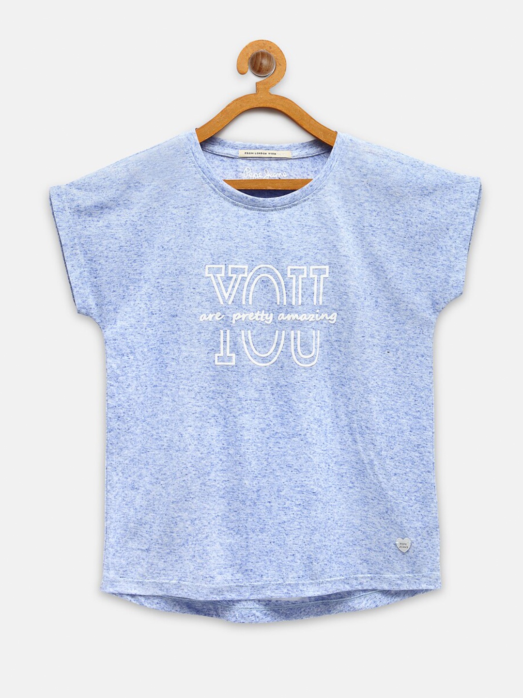 

Pepe Jeans Girls Blue & White Typography Printed T-shirt