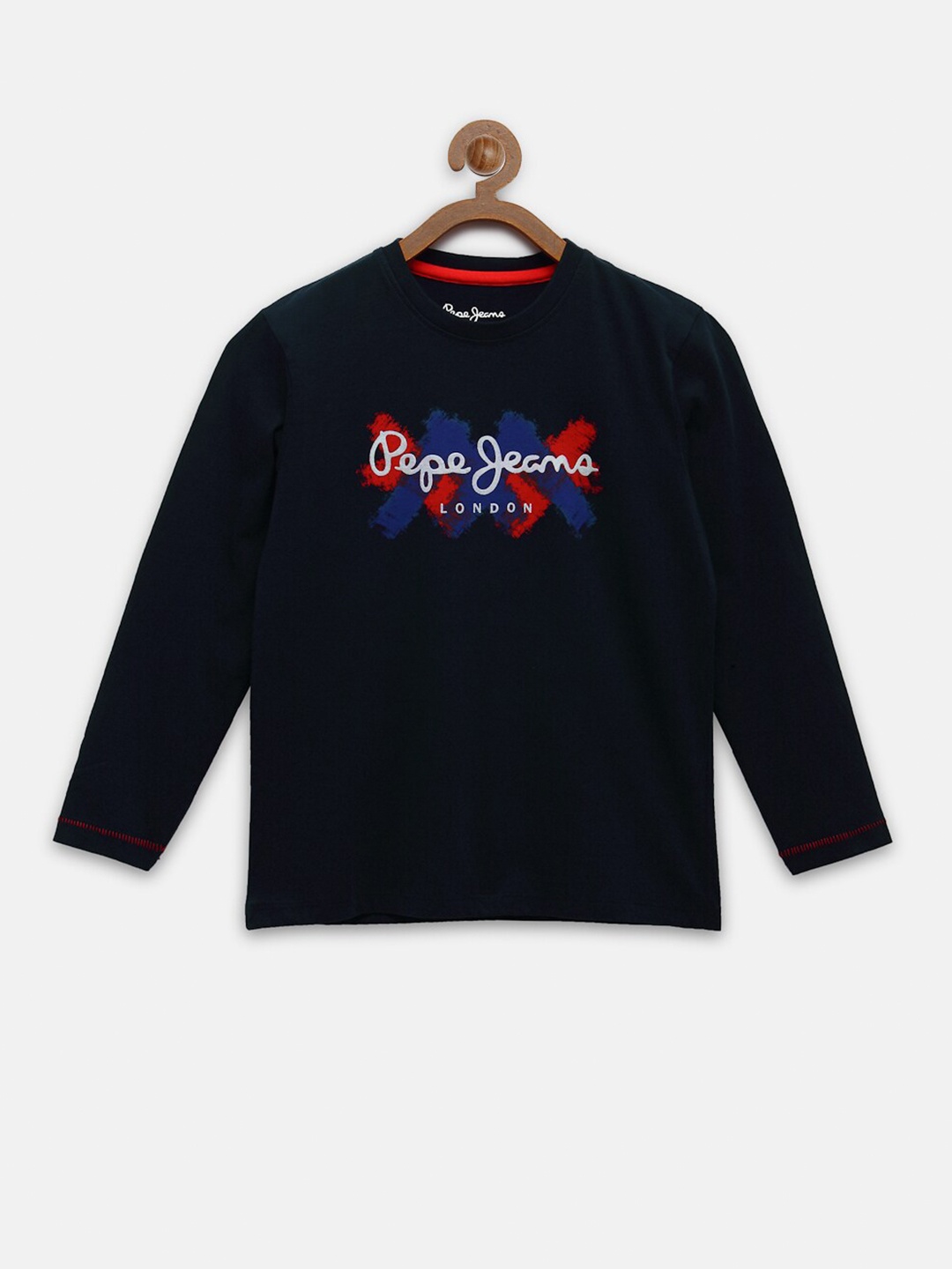 

Pepe Jeans Boys Navy Blue White Typography Printed Pure Cotton T-shirt