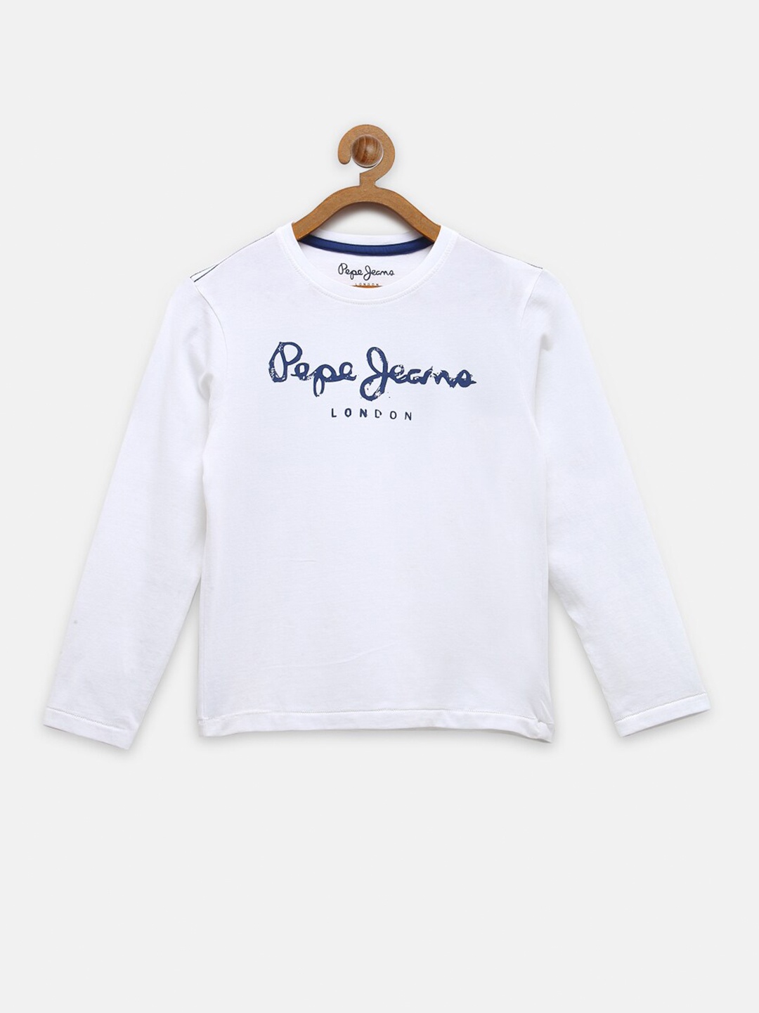 

Pepe Jeans Boys White Blue Brand Logo Printed Pure Cotton T-shirt