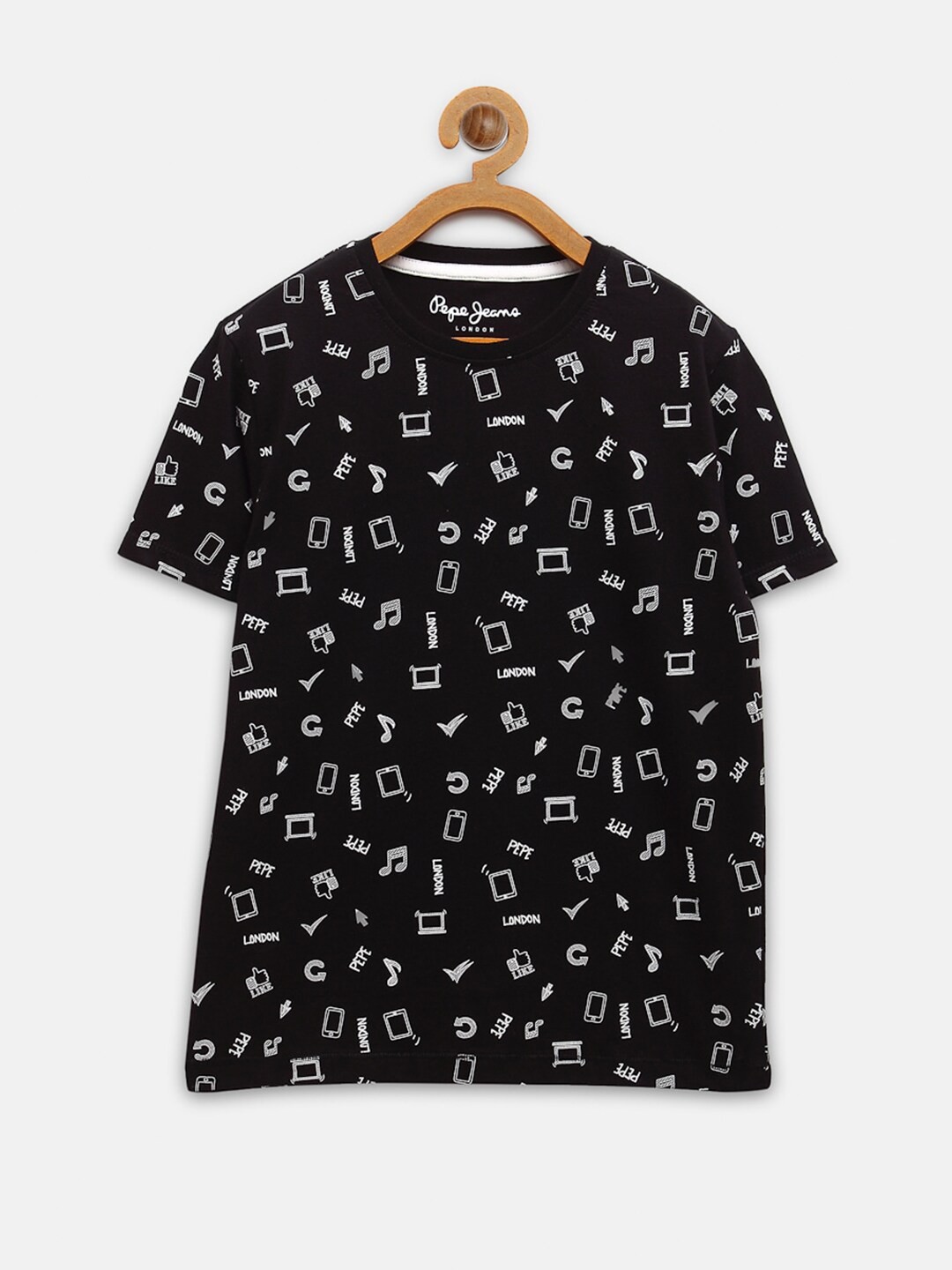 

Pepe Jeans Boys Black White Conversational Printed Pure Cotton T-shirt