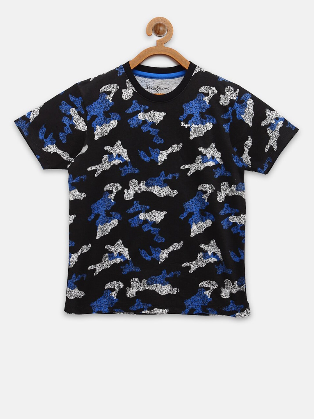 

Pepe Jeans Boys Black Blue Printed Cotton Pure Cotton T-shirt