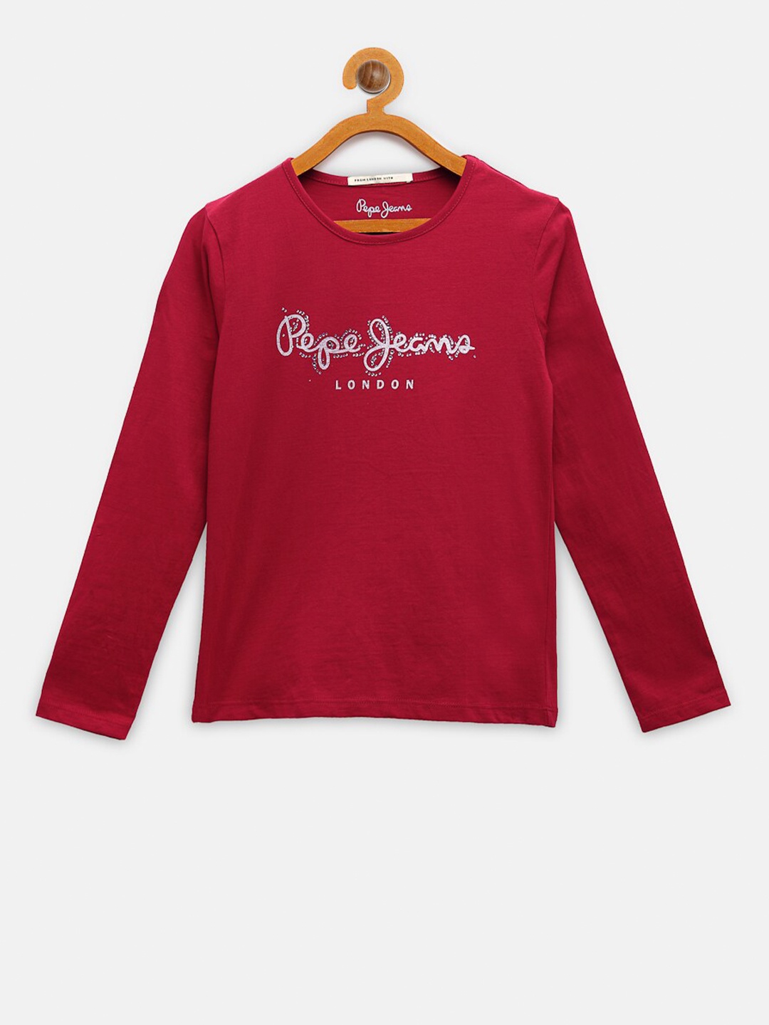 

Pepe Jeans Girls Red White Typography Printed Pure Cotton T-shirt