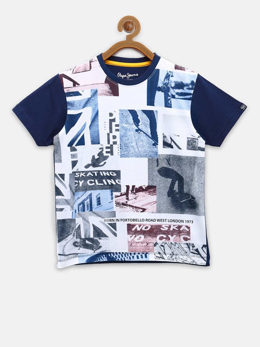 

Pepe Jeans Boys Blue White Printed Pure Cotton T-shirt