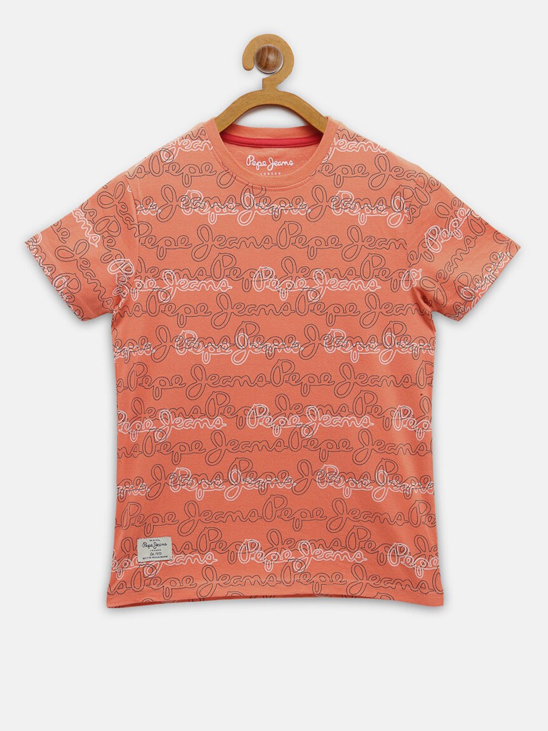 

Pepe Jeans Boys Orange Printed Pure Cotton T-shirt