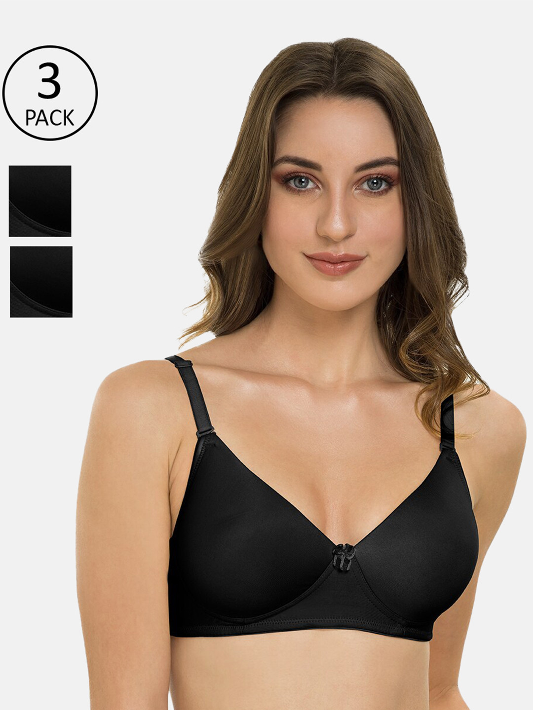 

Tweens Pack of 3 Black Non Wired Full Coverage T-shirt Bra TW-91100-3PC-BLK