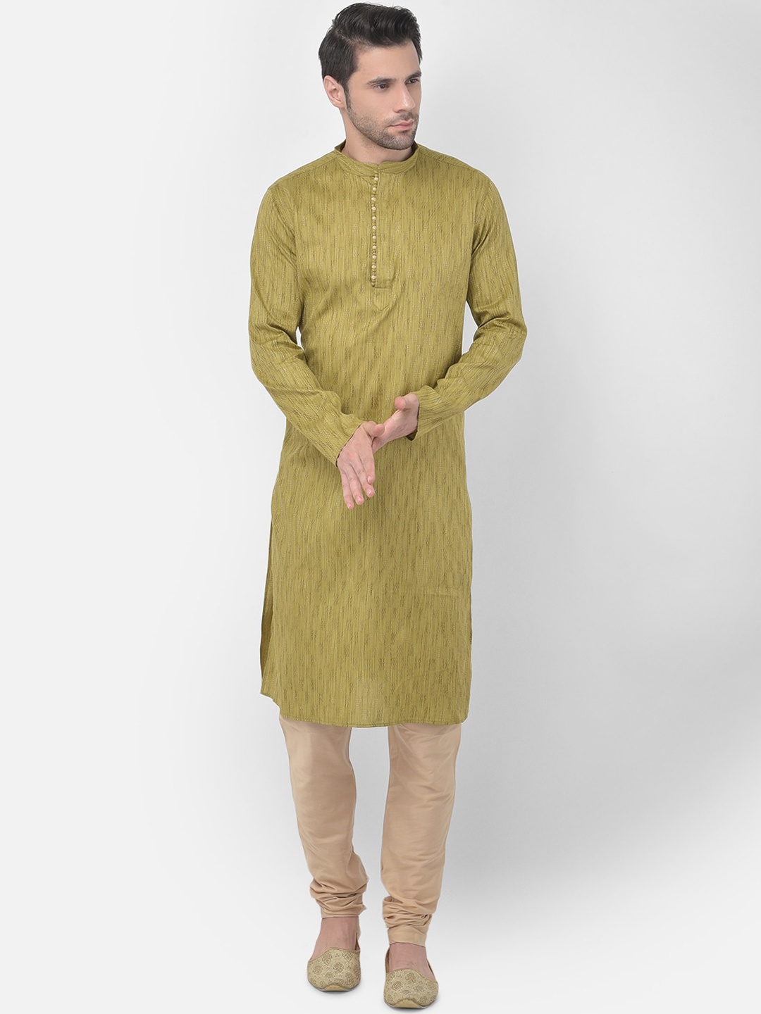 

TABARD Men Green Printed Band Collar Cotton Kurta