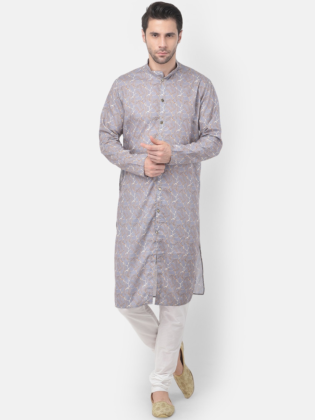 

TABARD Men Grey Abstract Printed Straight Kurta