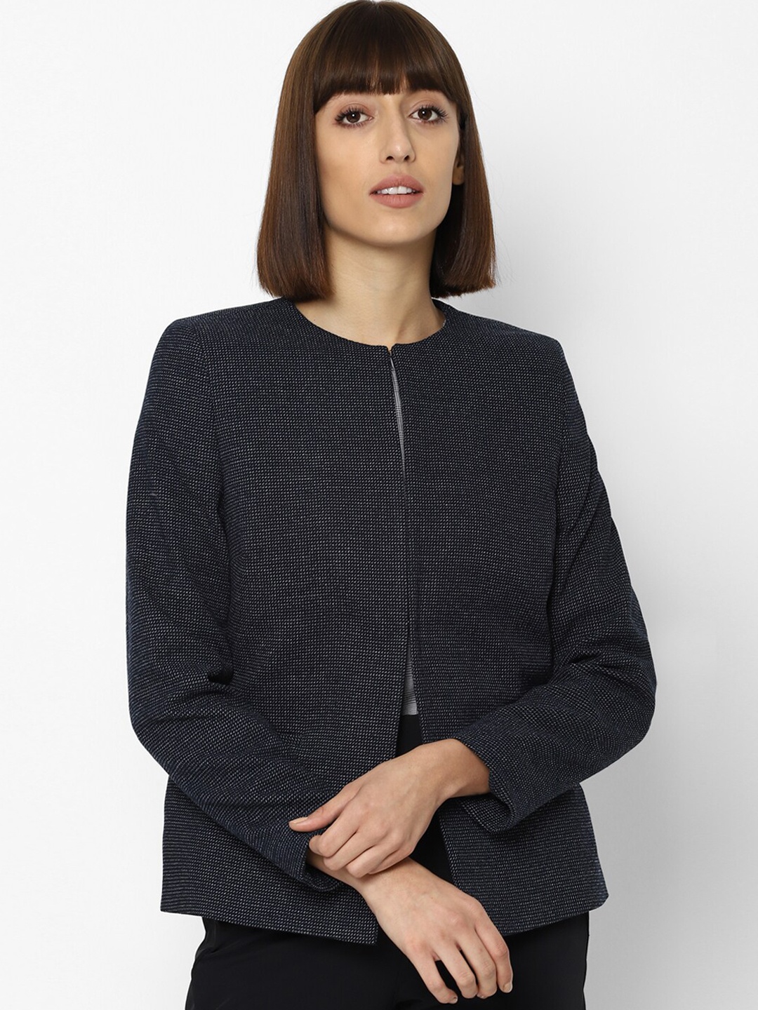 

Allen Solly Woman Navy Blue Self-Design Formal Blazer