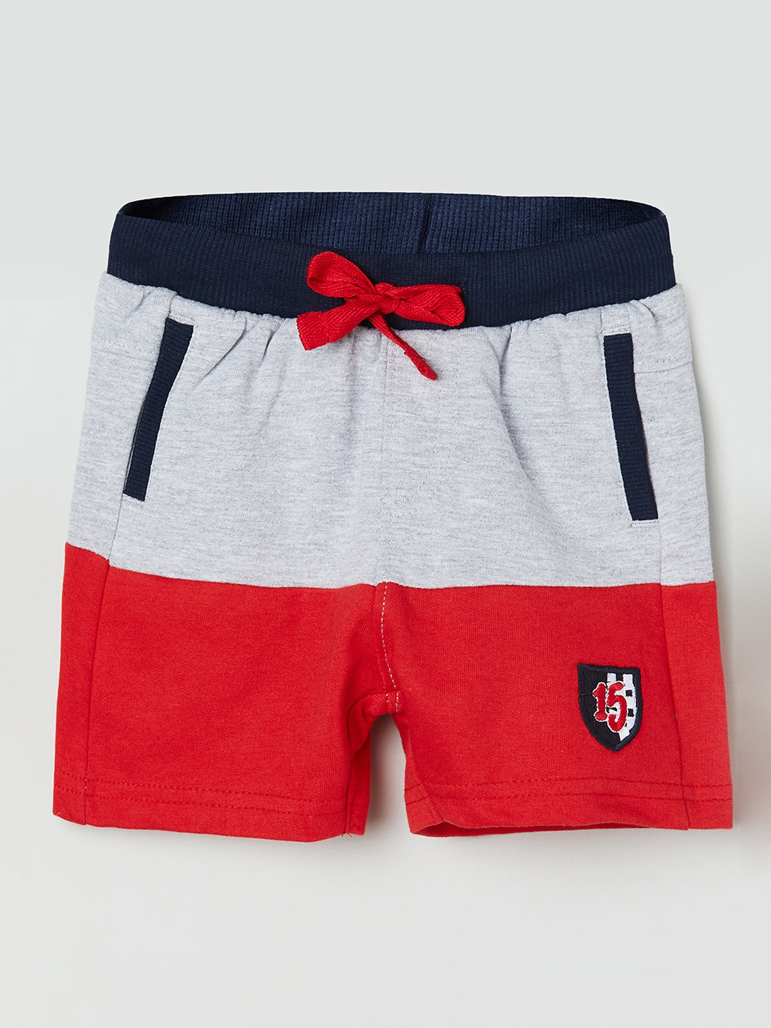 

max Boys Grey & Red Colourblocked Pure Cotton Regular Shorts