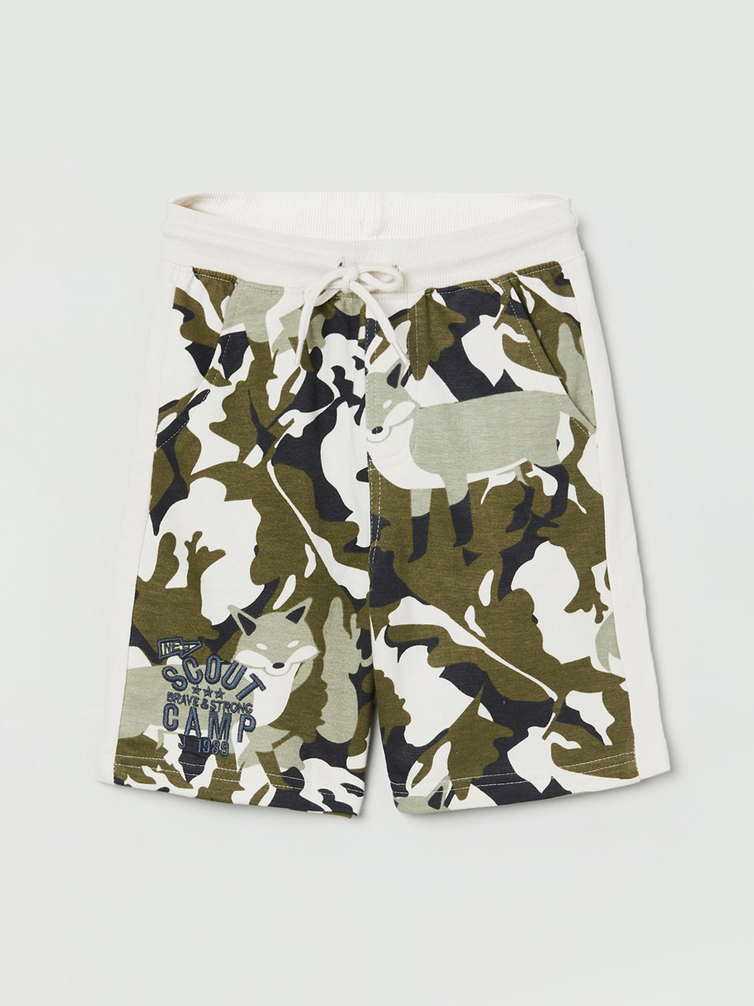 

max Boys Olive Green Camouflage Printed Regular Shorts