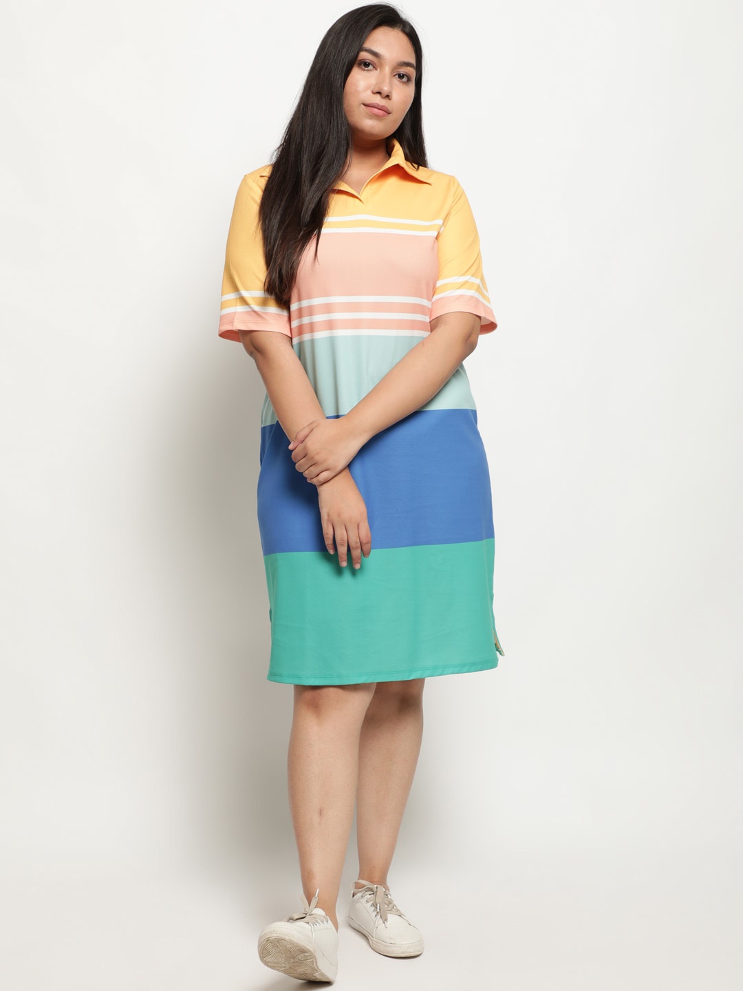 

Amydus Women Plus Size Multicoloured Colourblocked T-Shirt Dress, Multi