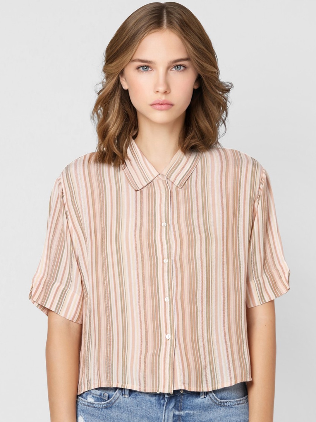 

ONLY Women Pink Opaque Striped Casual Shirt