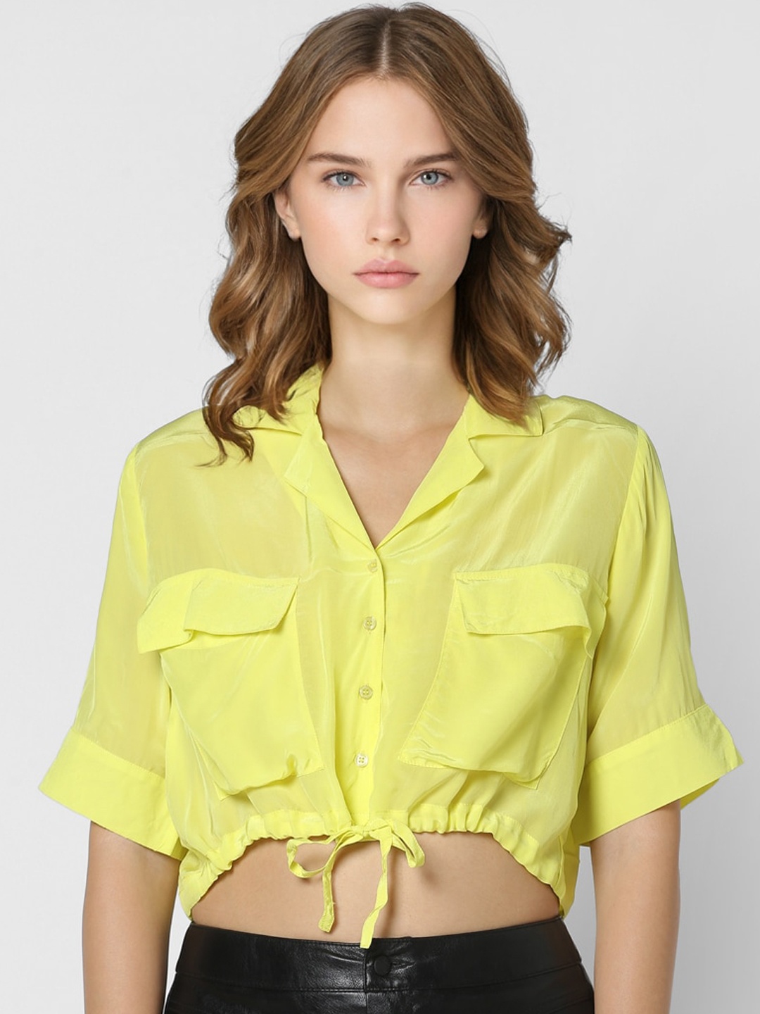 

ONLY Yellow Shirt Style Crop Top