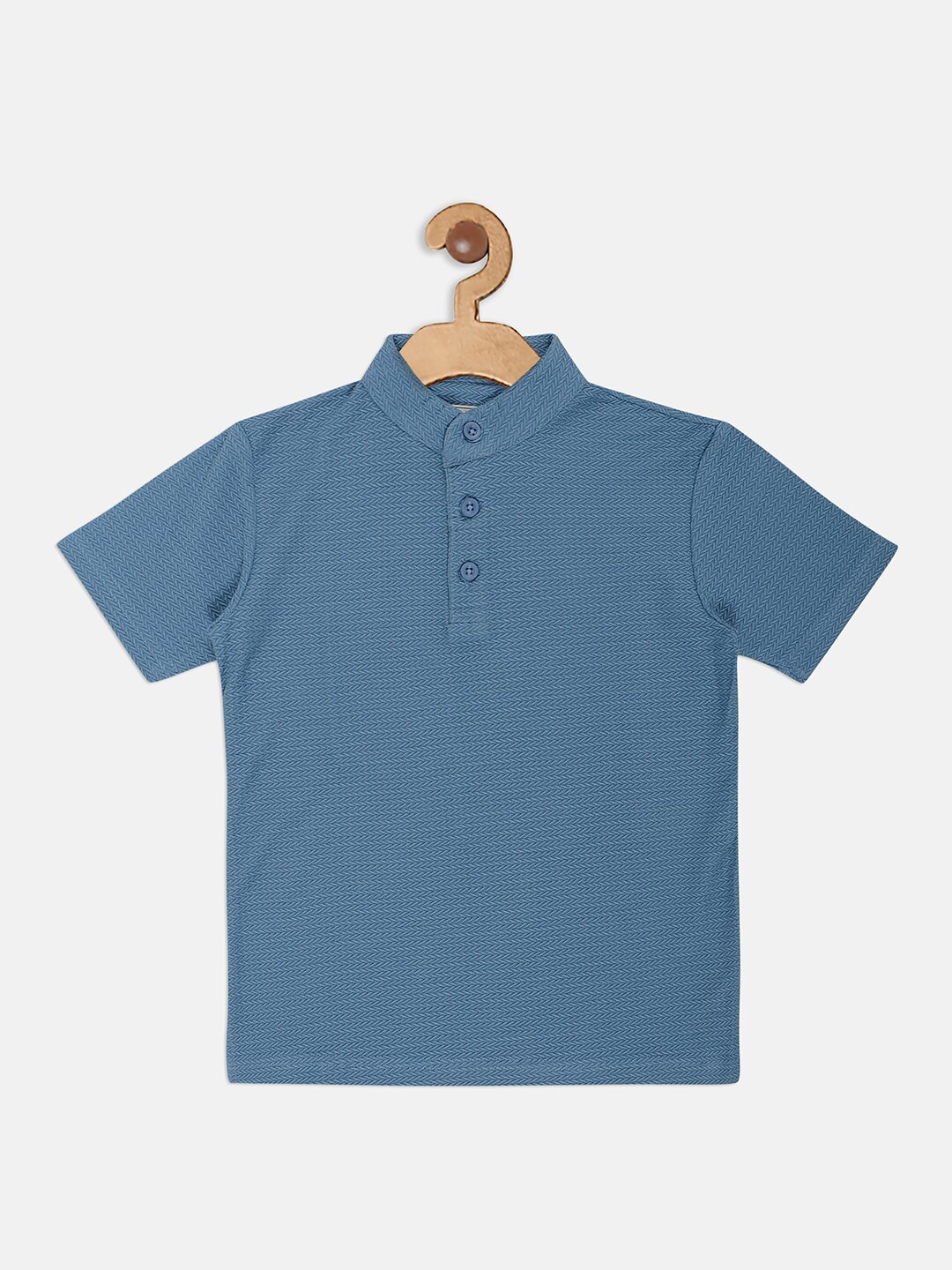 

Instafab Boys Blue Self Design Mandarin Collar T-shirt