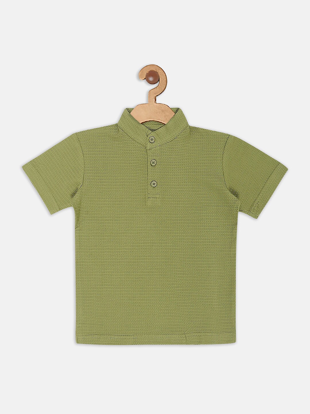 

Instafab Boys Green Mandarin Collar T-shirt