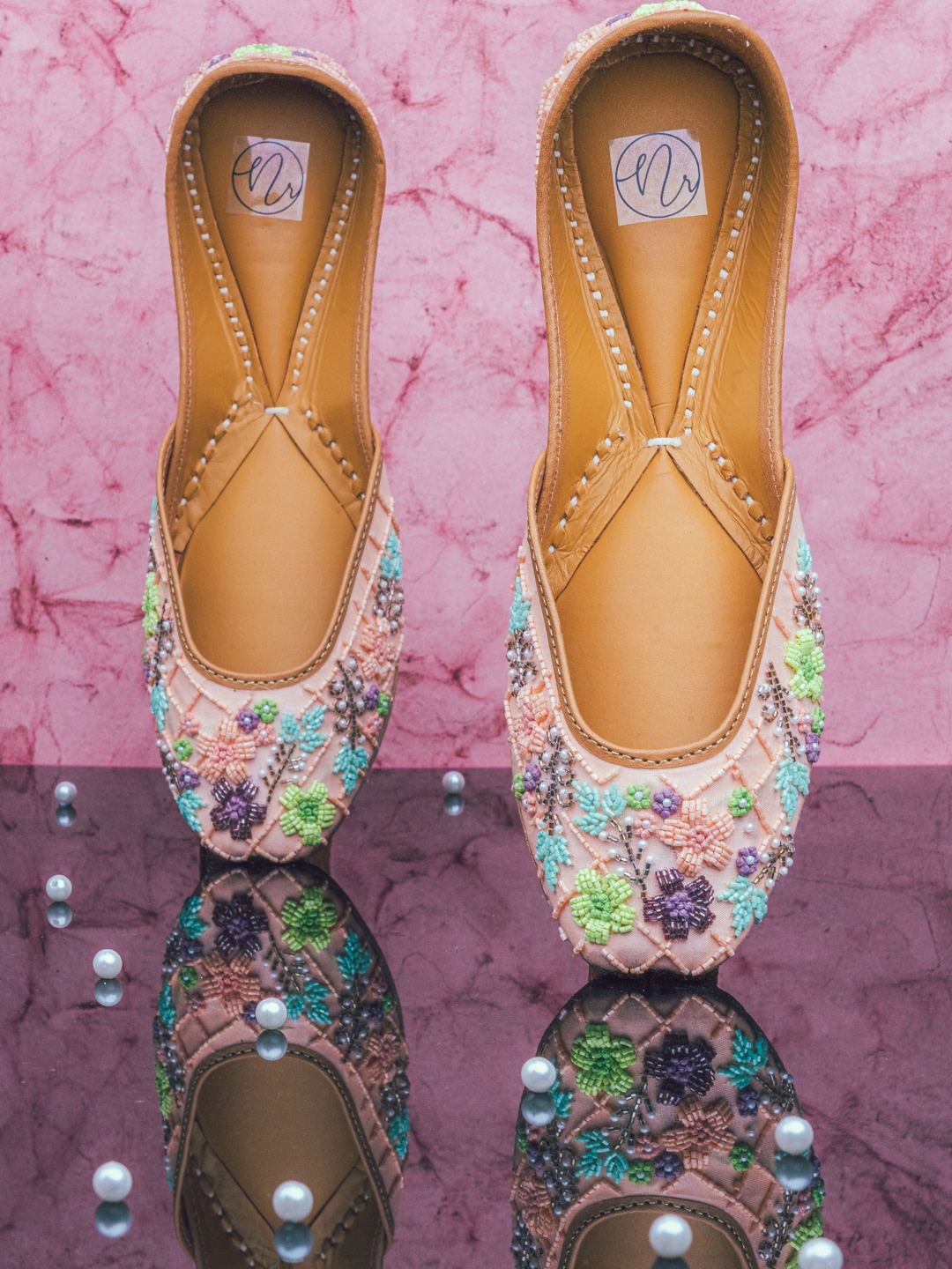 

NR By Nidhi Rathi Women Peach-Coloured Mojaris Flats
