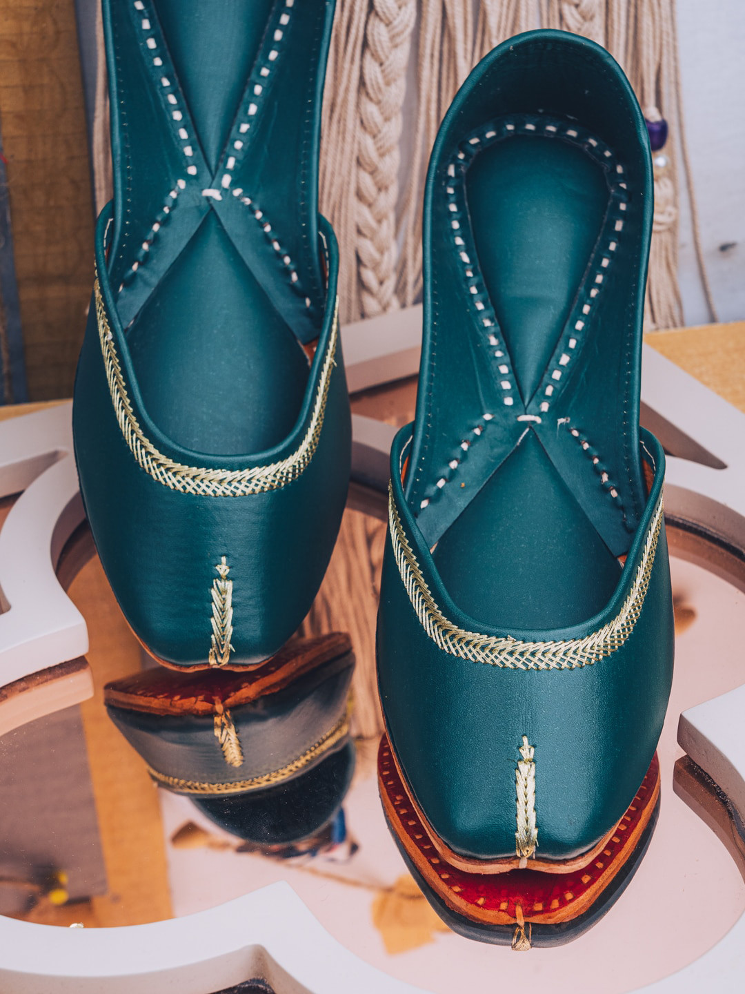 

NR By Nidhi Rathi Women Turquoise Blue Mojaris Flats