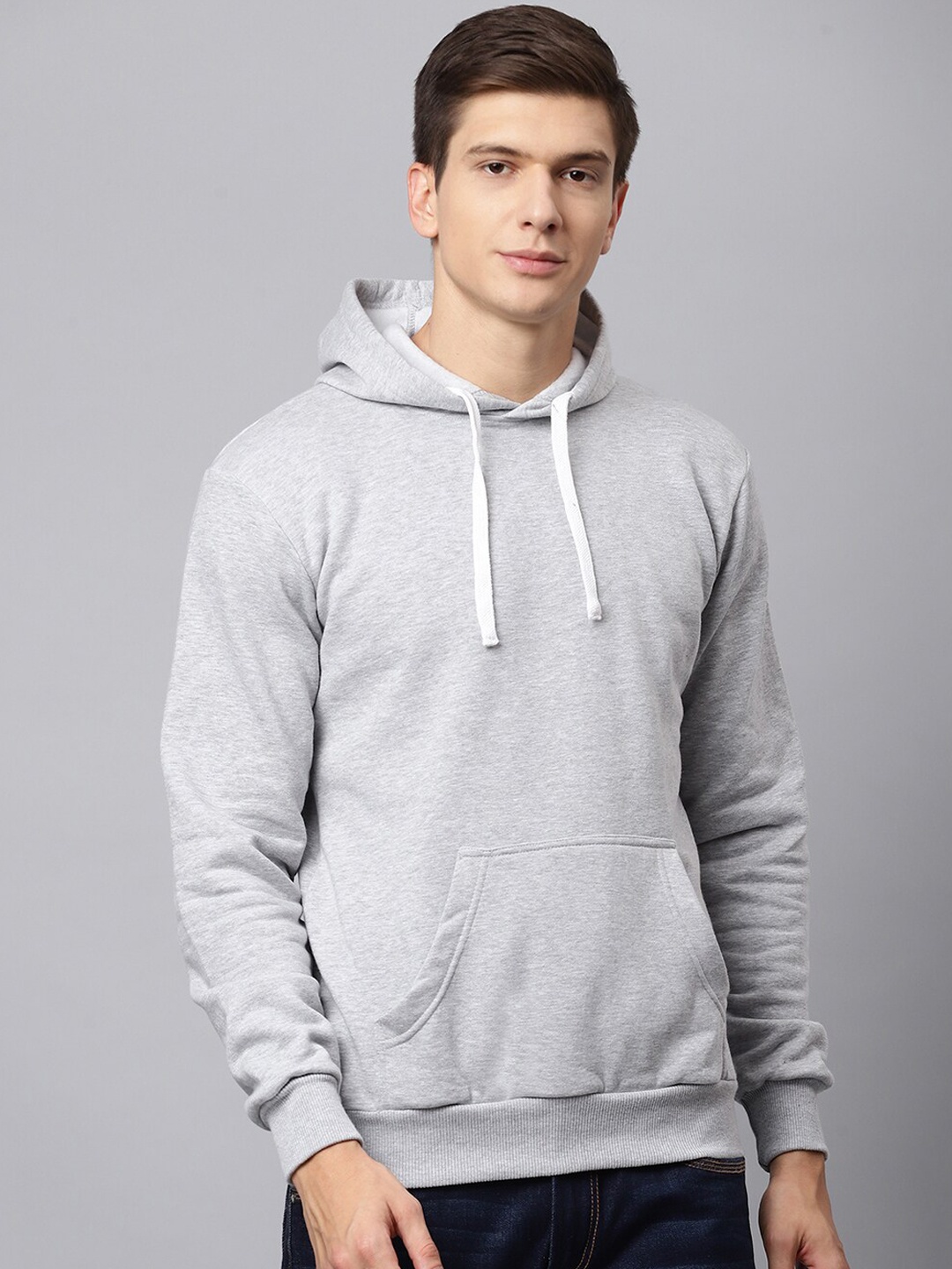 

Campus Sutra Men Grey Hooded Cotton Sweatshirt