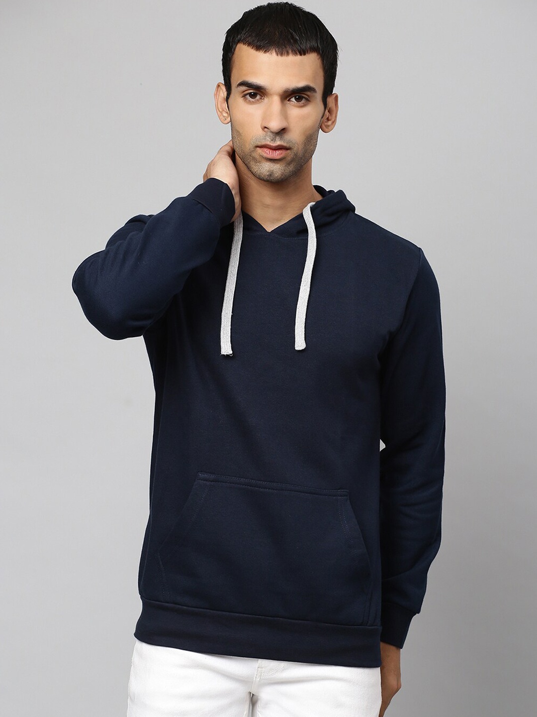 

Campus Sutra Men Navy Blue Hooded Cotton Sweatshirt