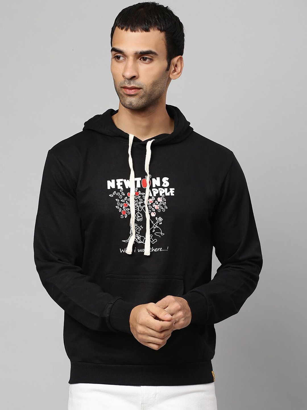 

Campus Sutra Men Black Printed Hooded Cotton Sweatshirt