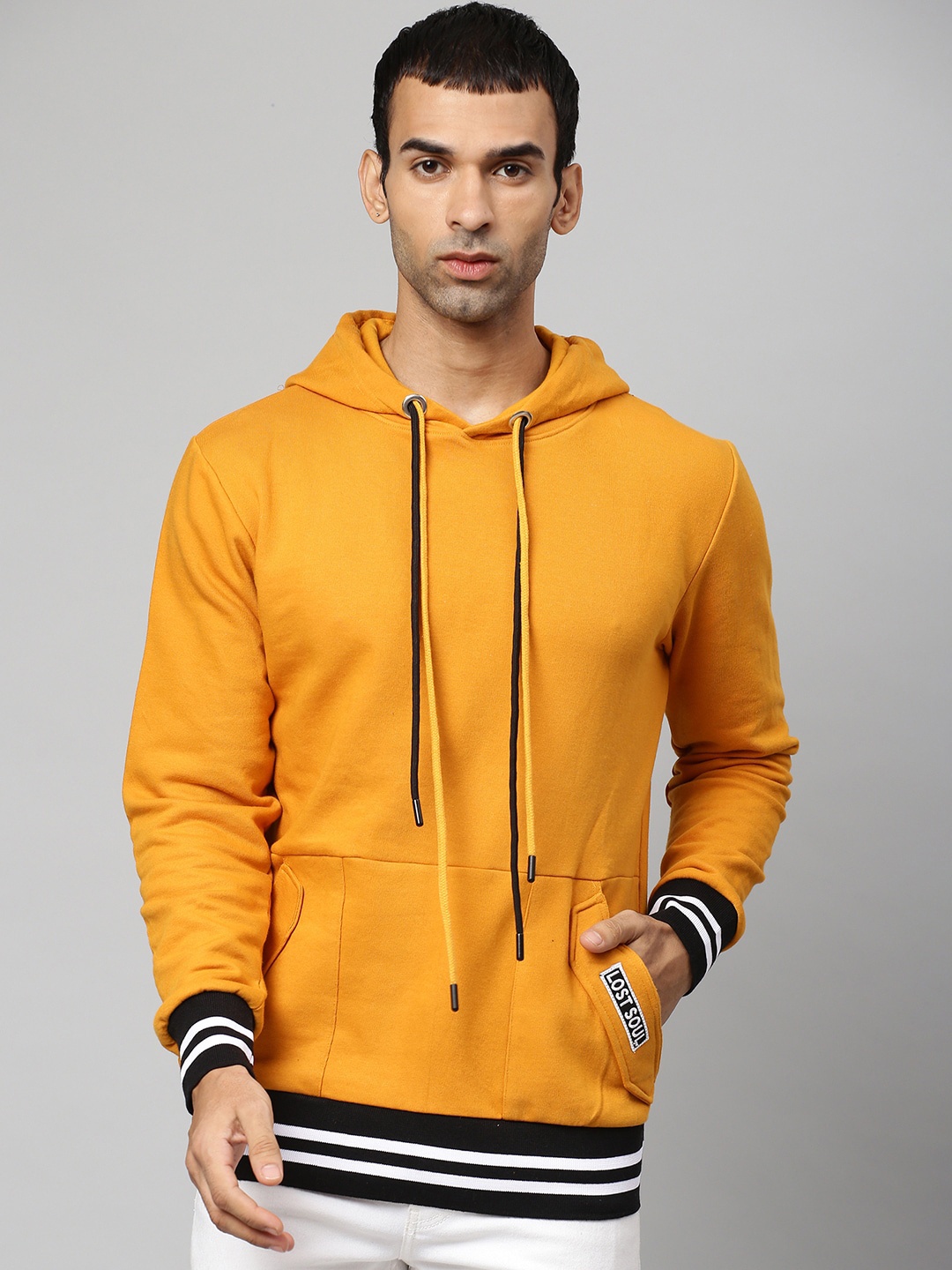 

Campus Sutra Men Mustard Hooded Cotton Sweatshirt
