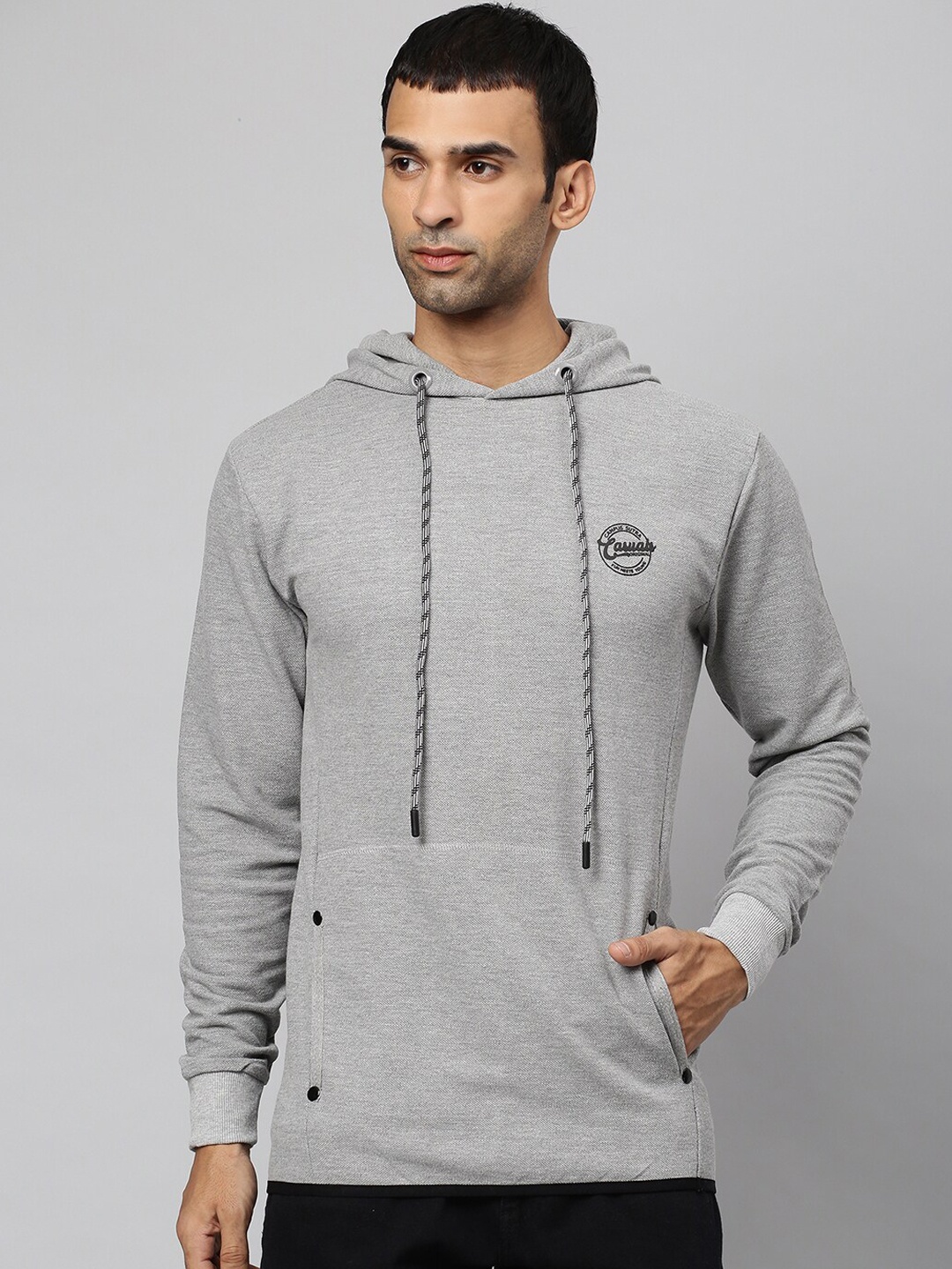 

Campus Sutra Men Grey Hooded Cotton Sweatshirt