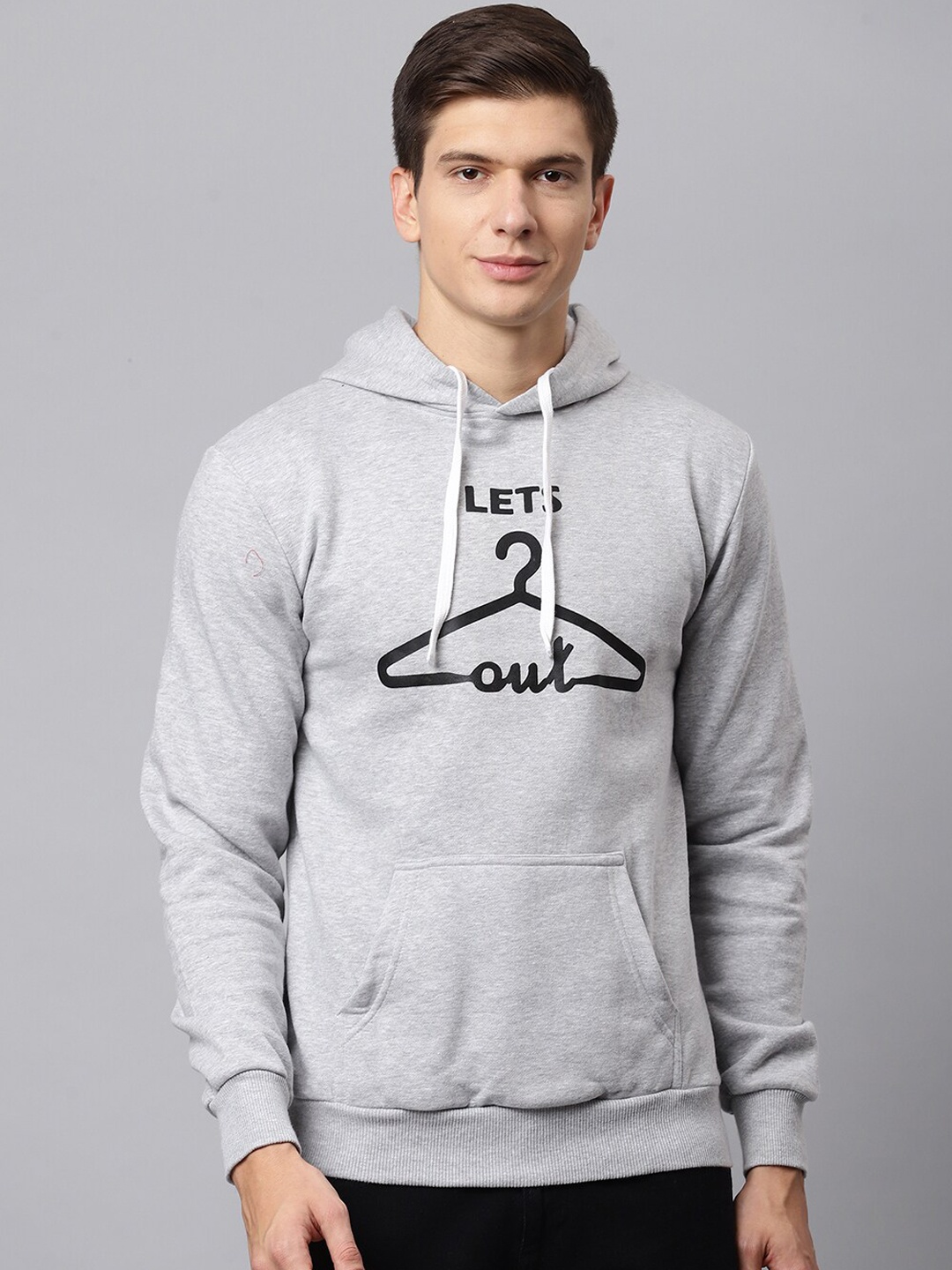 

Campus Sutra Men Grey Printed Hooded Cotton Sweatshirt