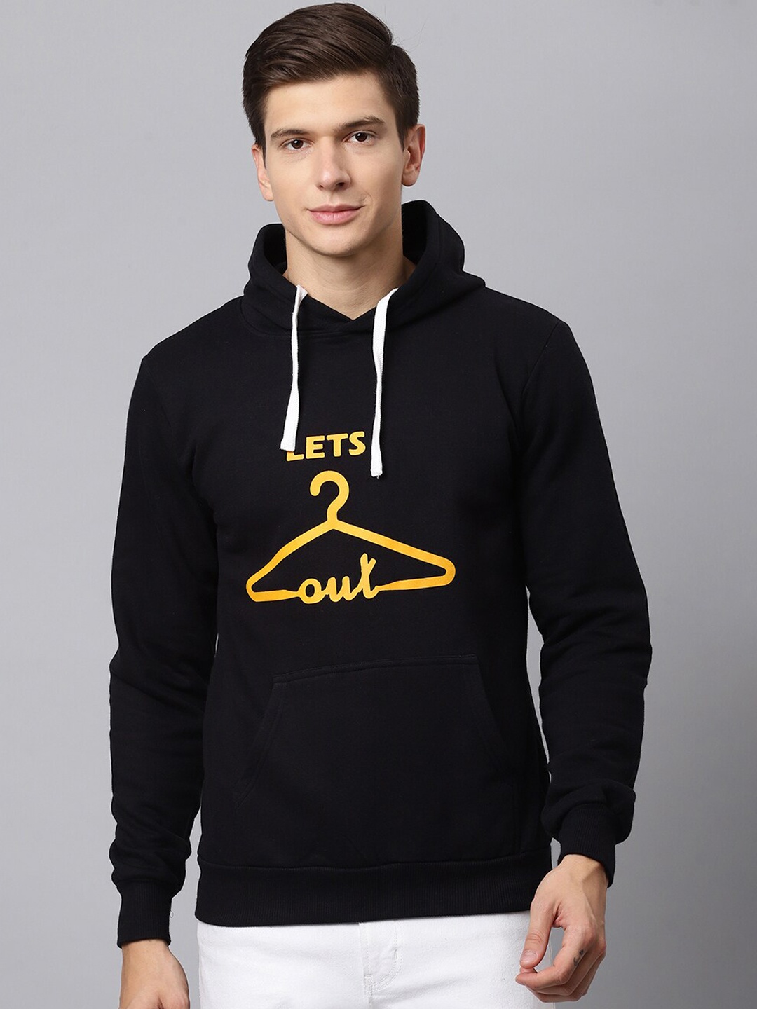 

Campus Sutra Men Black Printed Hooded Cotton Sweatshirt