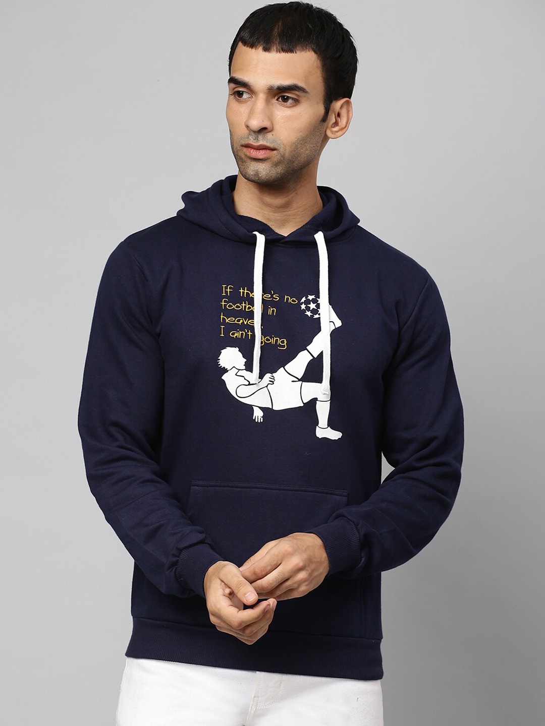 

Campus Sutra Men Navy Blue Printed Hooded Cotton Sweatshirt