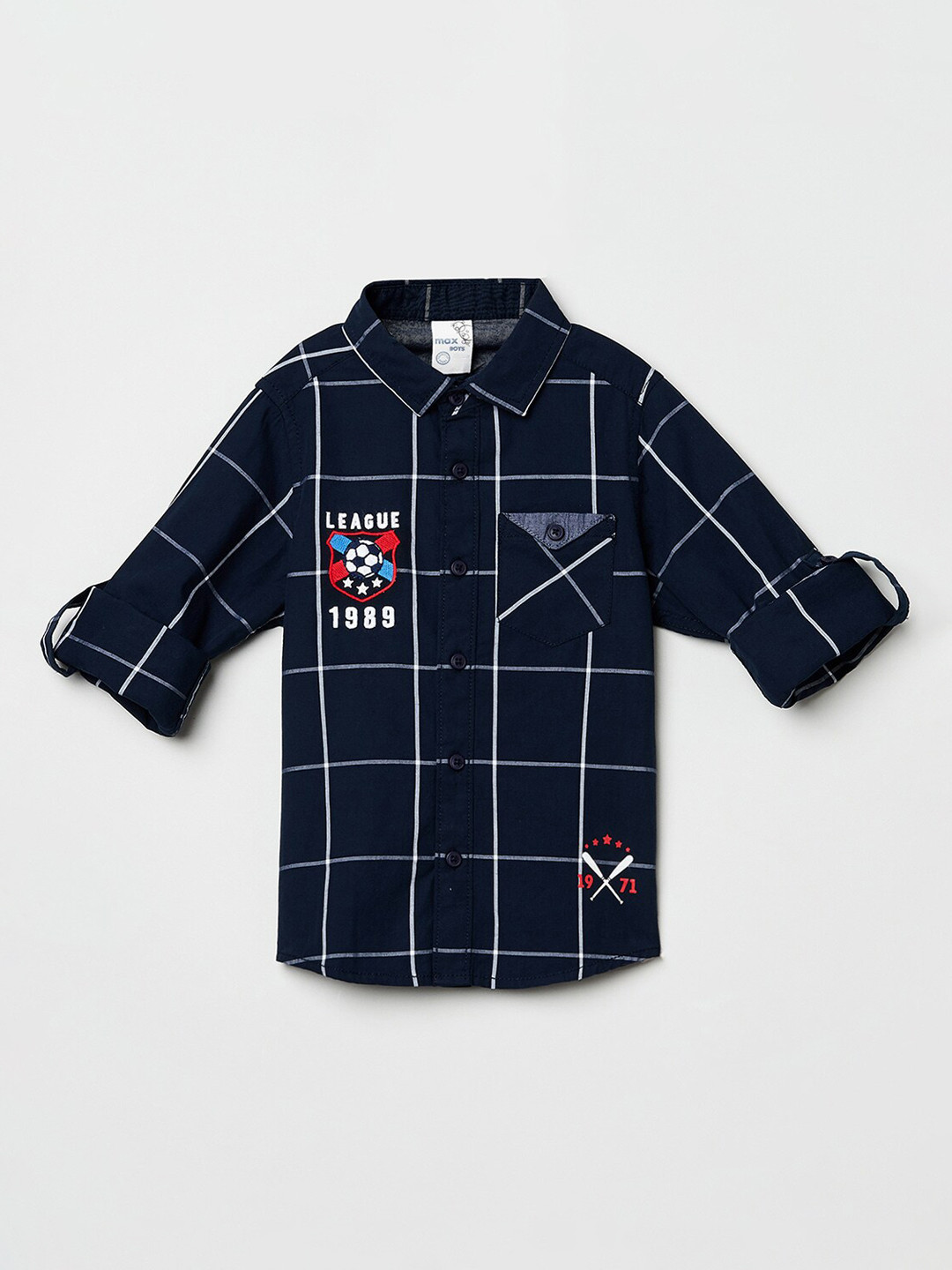

max Boys Blue & White Checked Casual Shirt