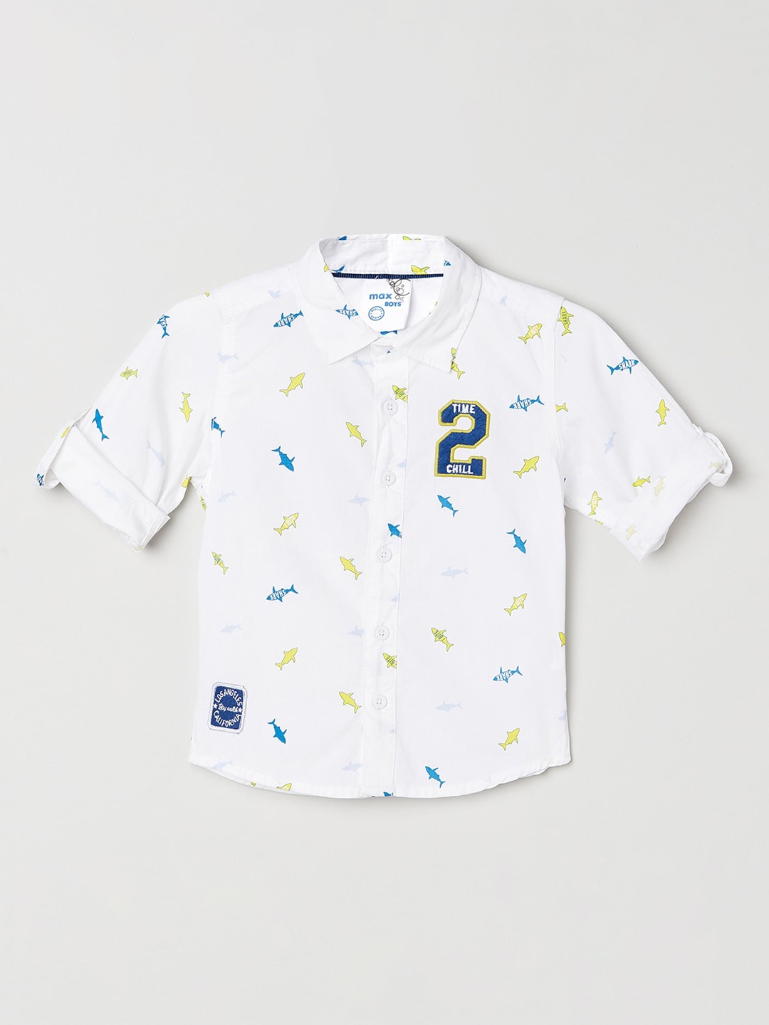 

max Boys White Opaque Printed Casual Shirt