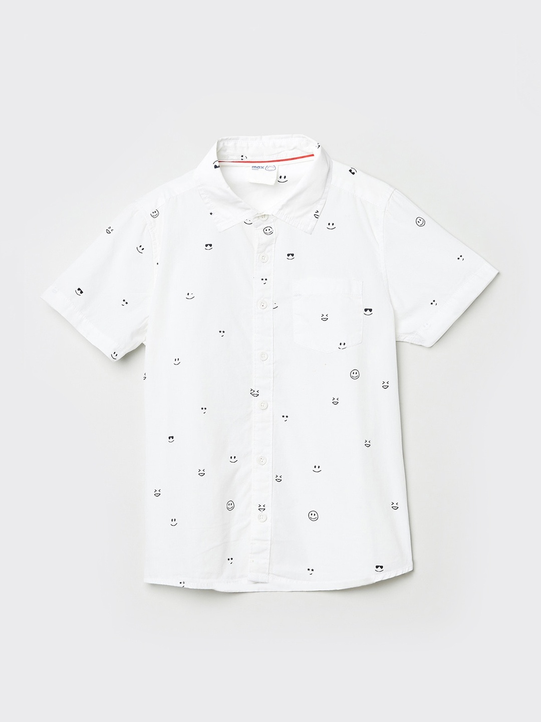 

max Boys White & Black Printed Pure Cotton Casual Shirt