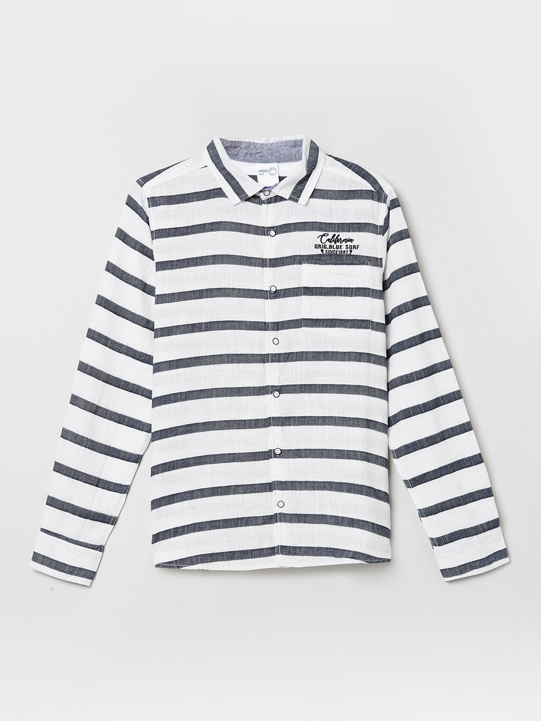 

max Boys White Horizontal Stripes Opaque Striped Casual Shirt