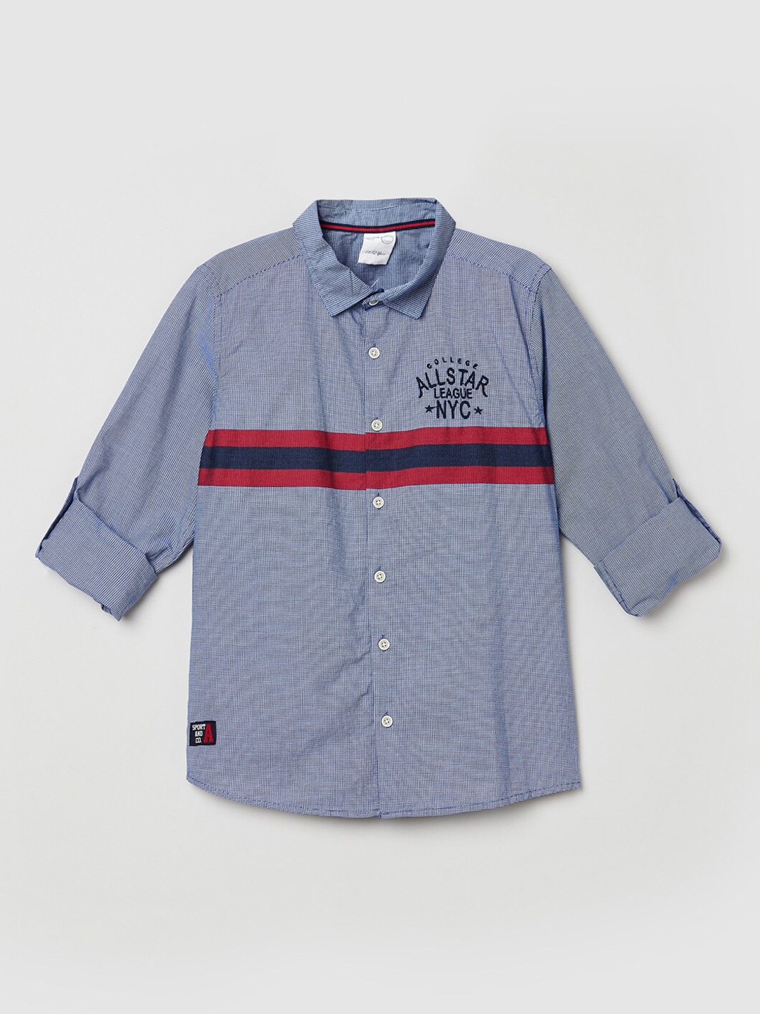 

max Boys Blue & Red Striped Cotton Casual Shirt
