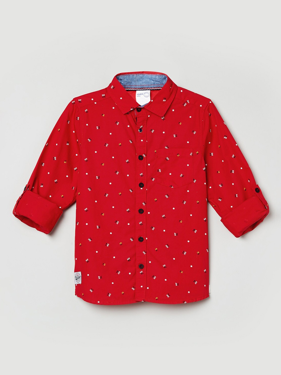 

max Boys Red Opaque Printed Casual Shirt